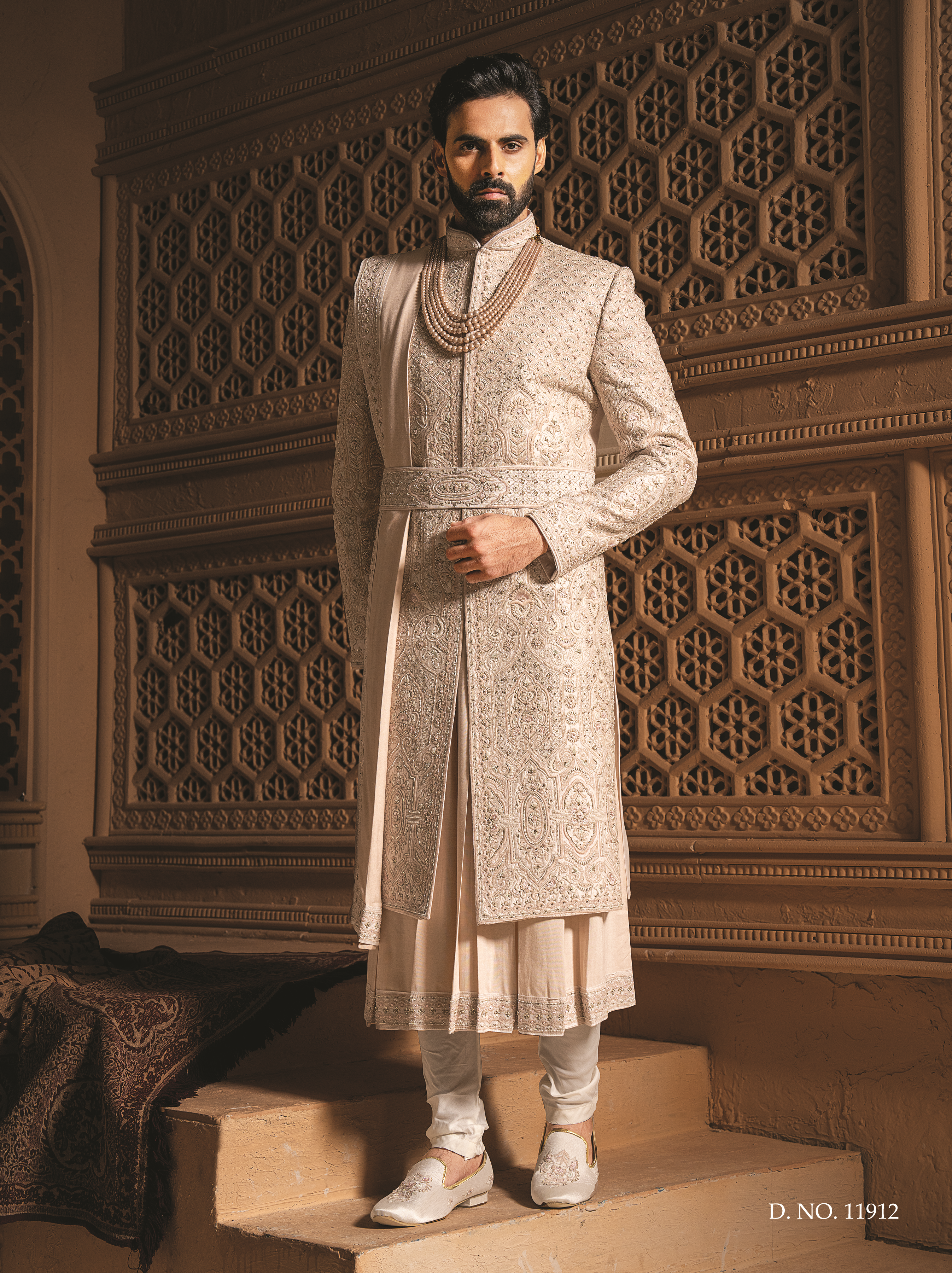 Gold Silk sherwani with heavy embroidery