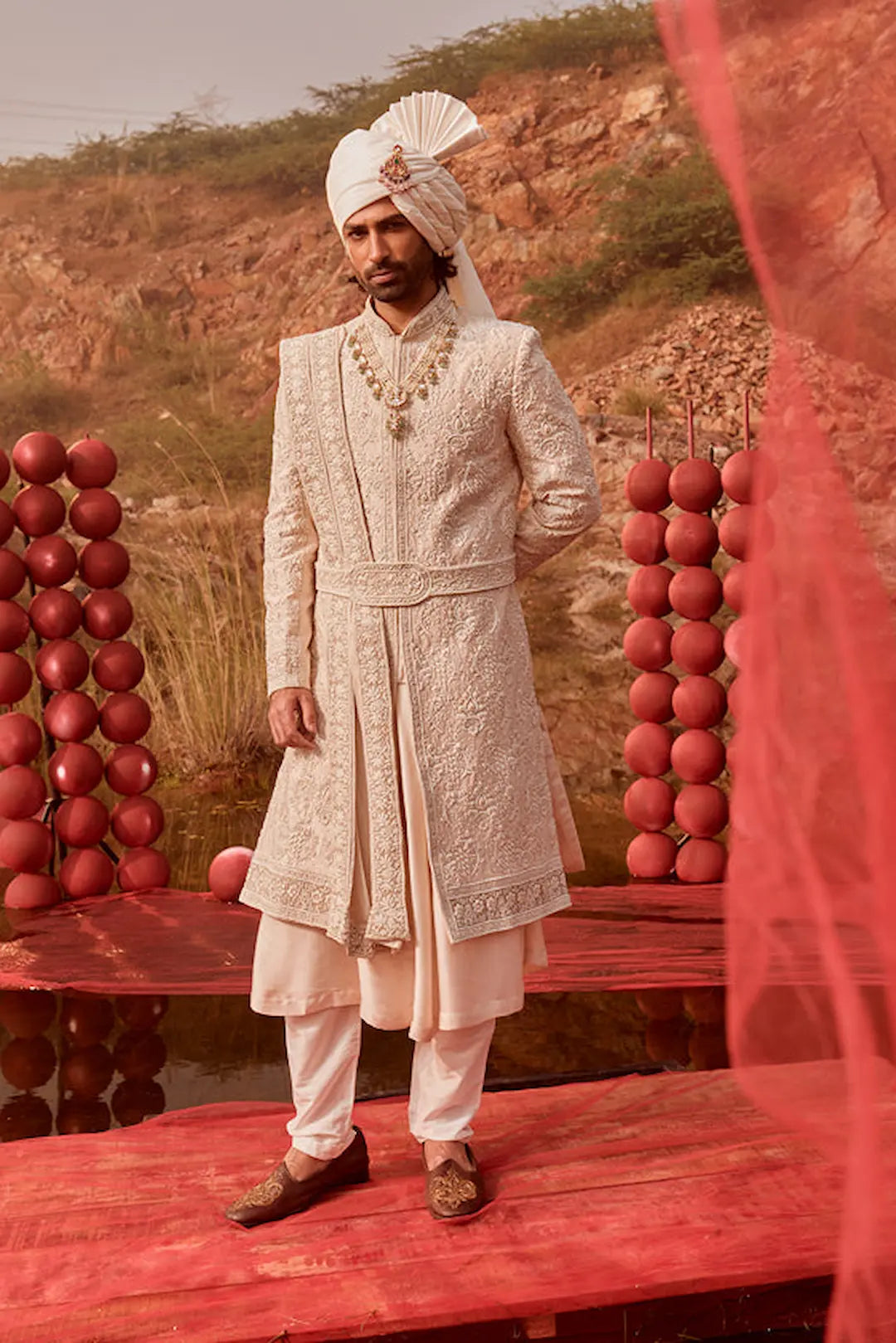 Silk Sherwani with heavy hand embroidery