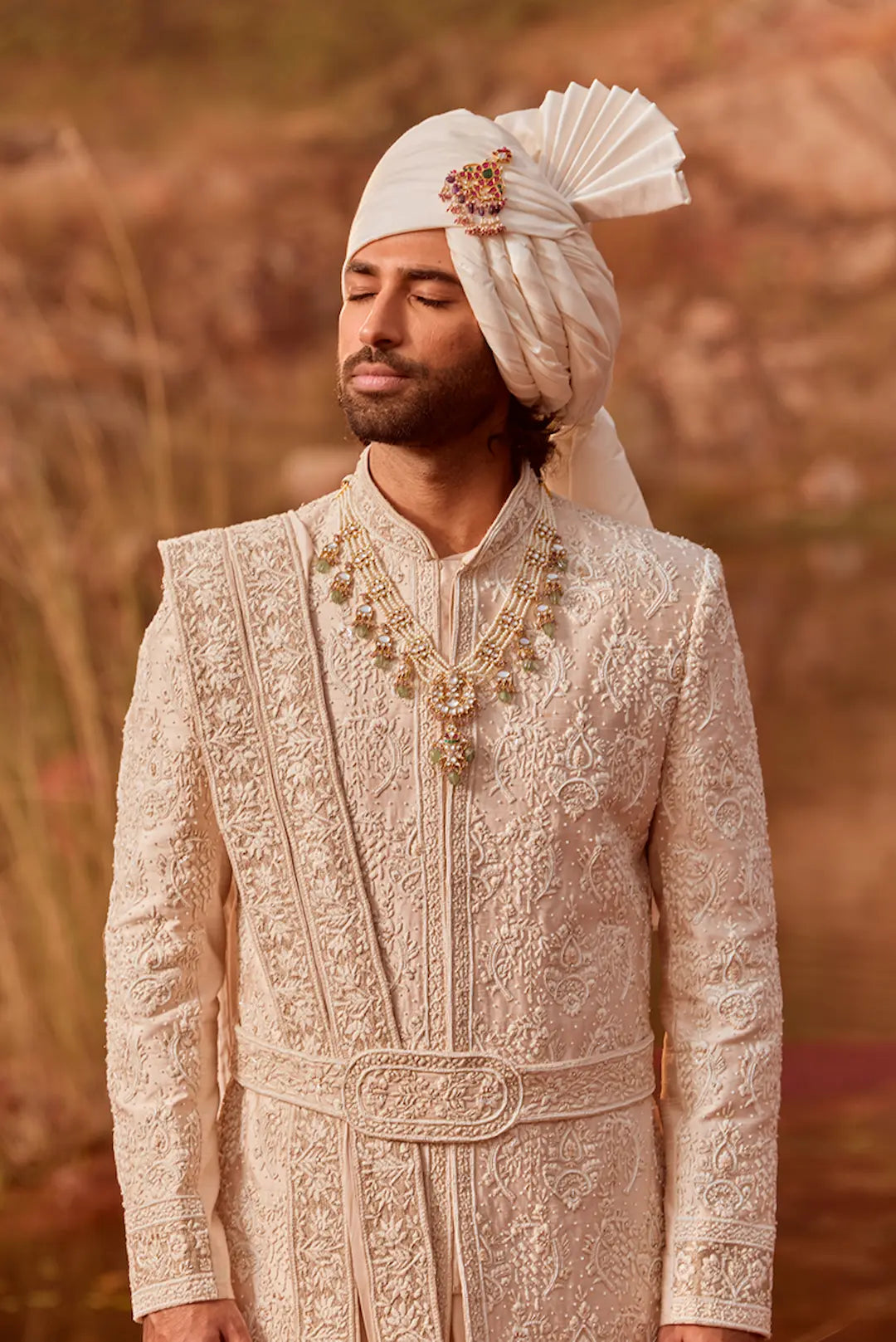 Silk Sherwani with heavy hand embroidery