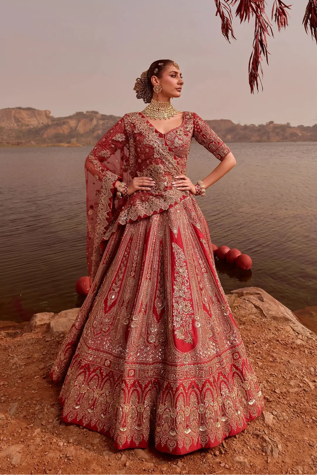 Red Bridal lehenga with intricate hand embroidery