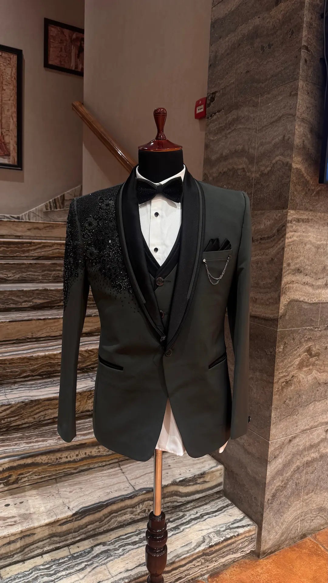 Black Tuxedo For Men with Embellished Embroidery