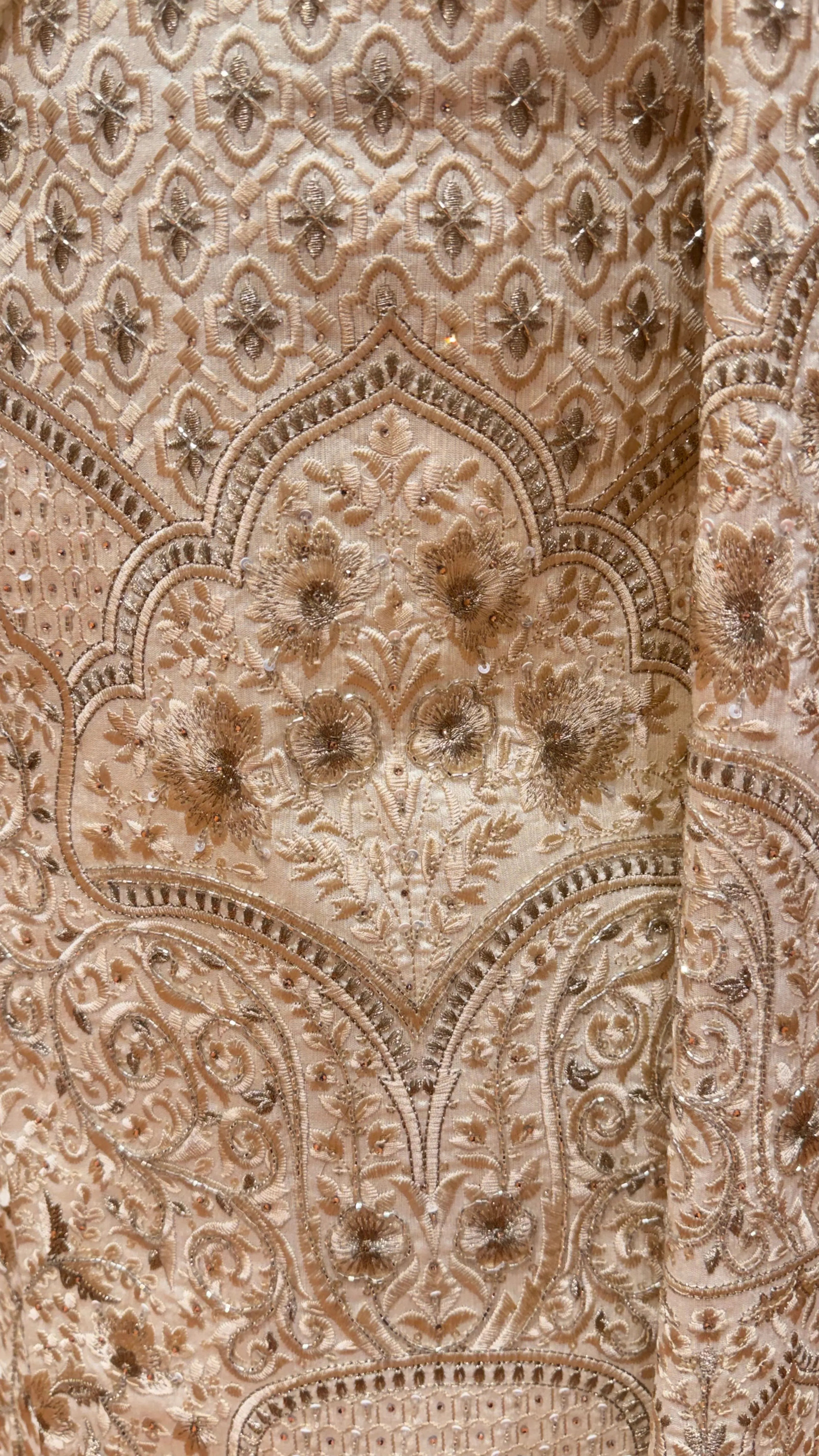 Fawn silk Sherwani with embroidery