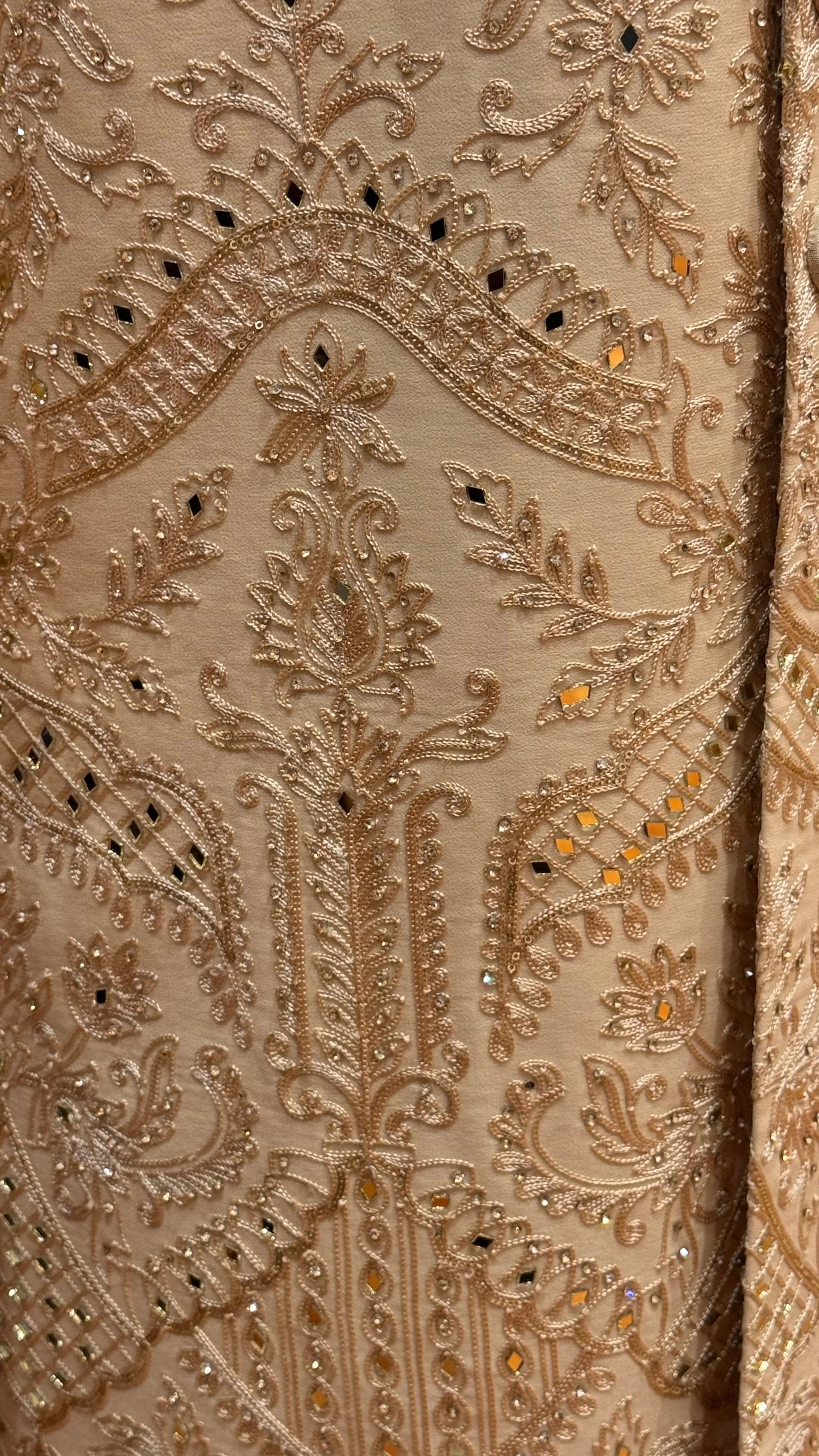 Fawn Sherwani with sequence and Thread work