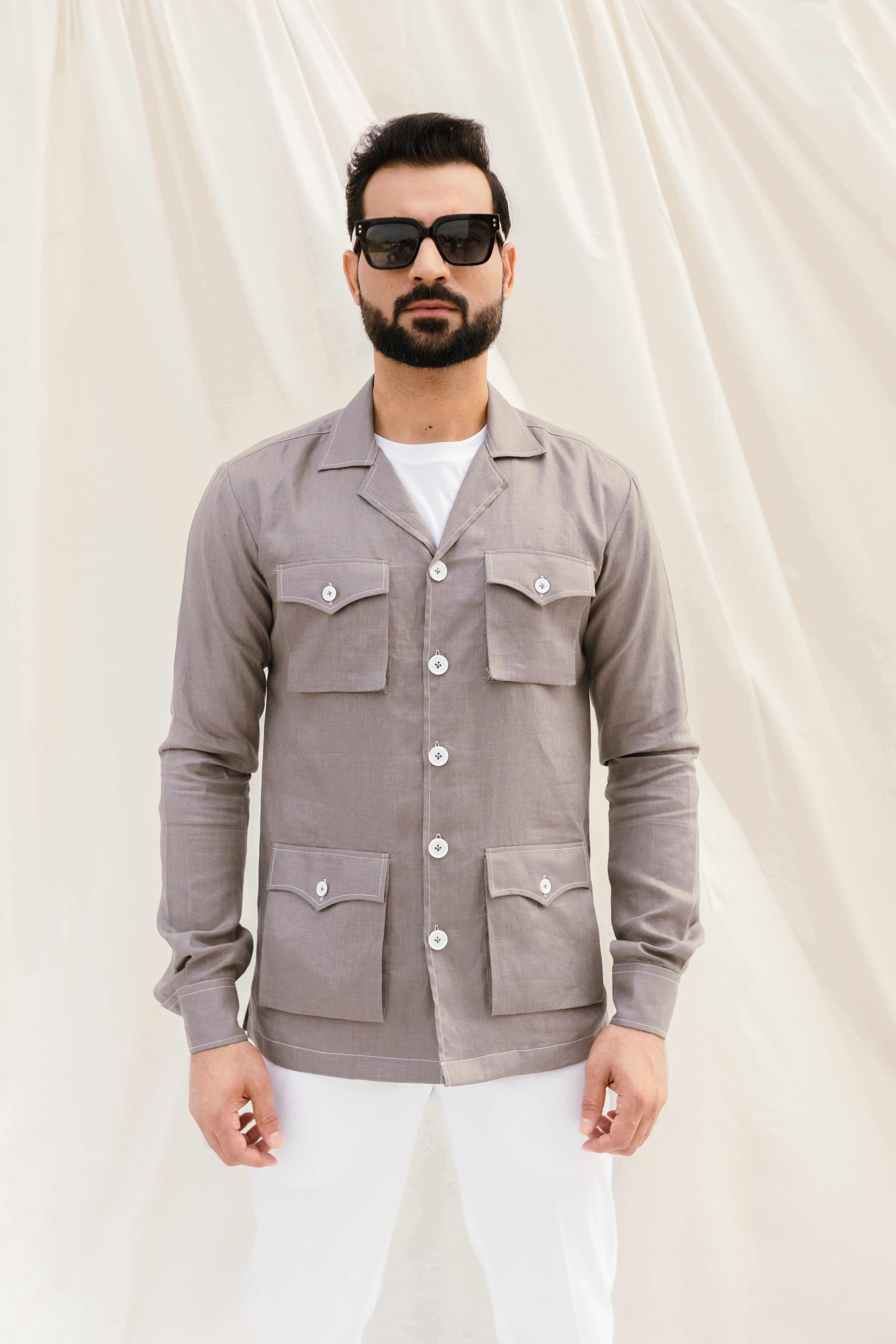 Handcrafted safari shirt in elegant grey