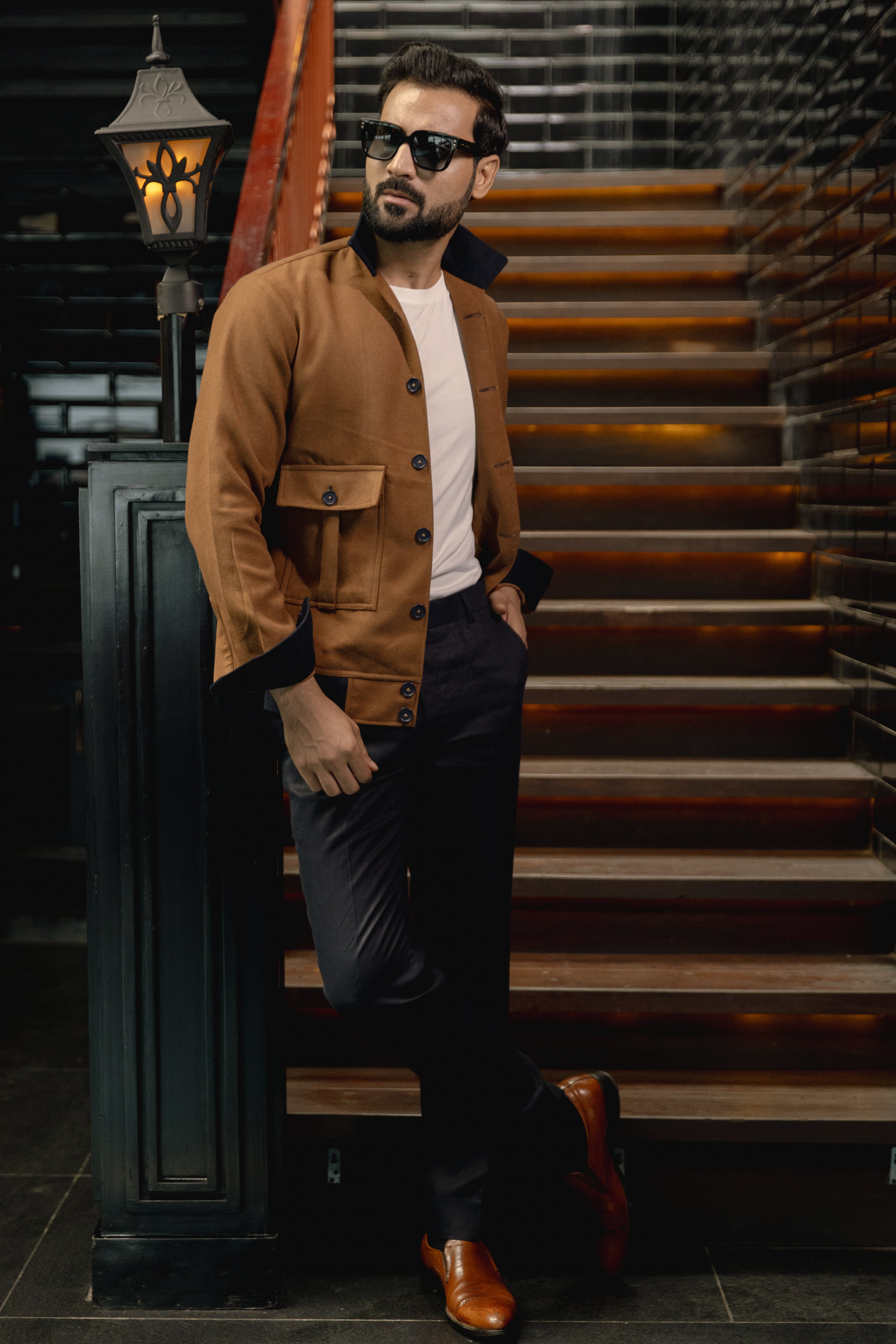 Mustard bomber jacket with patch pockets