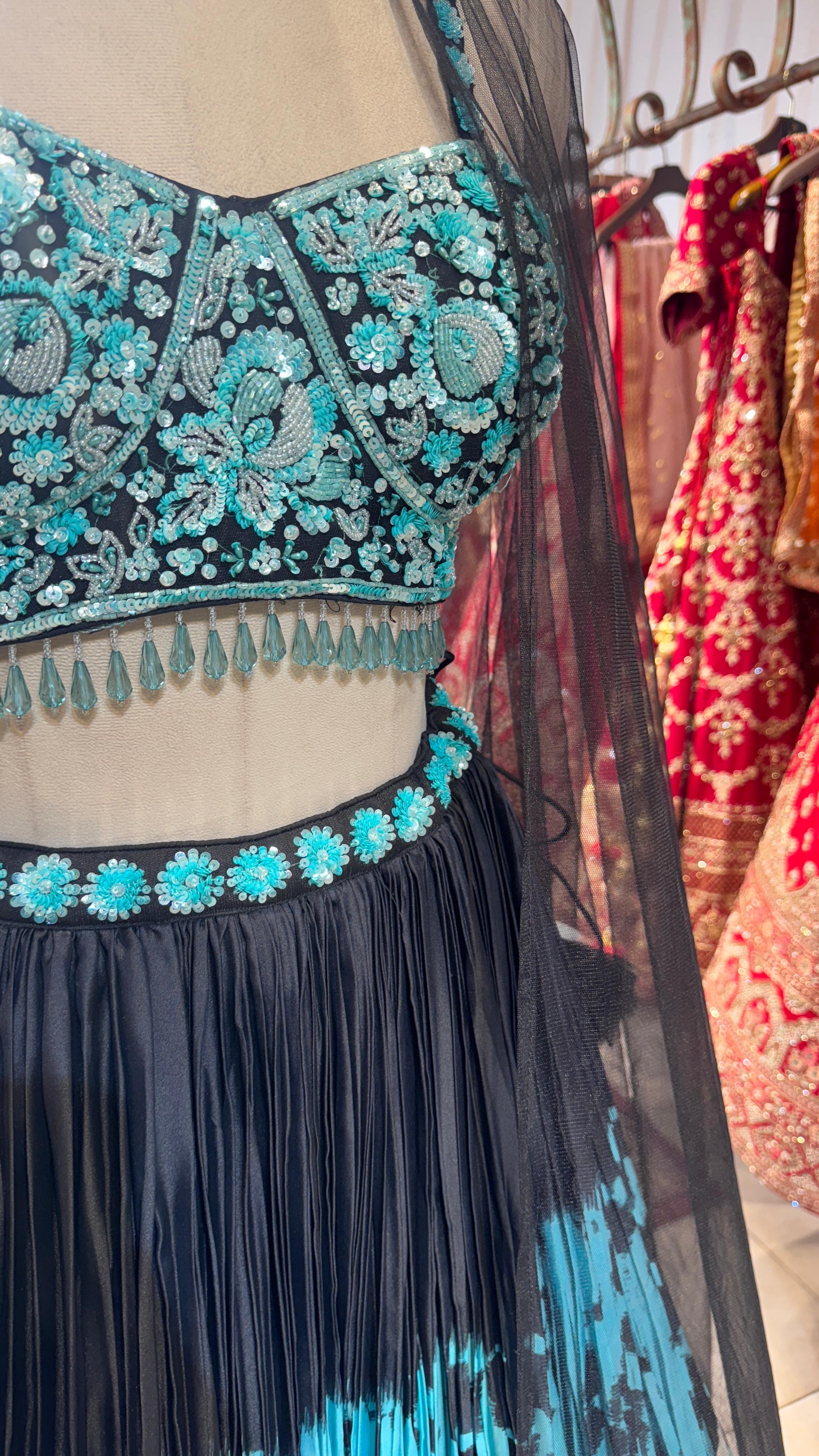 Midnight Teal Embroidered Lehenga