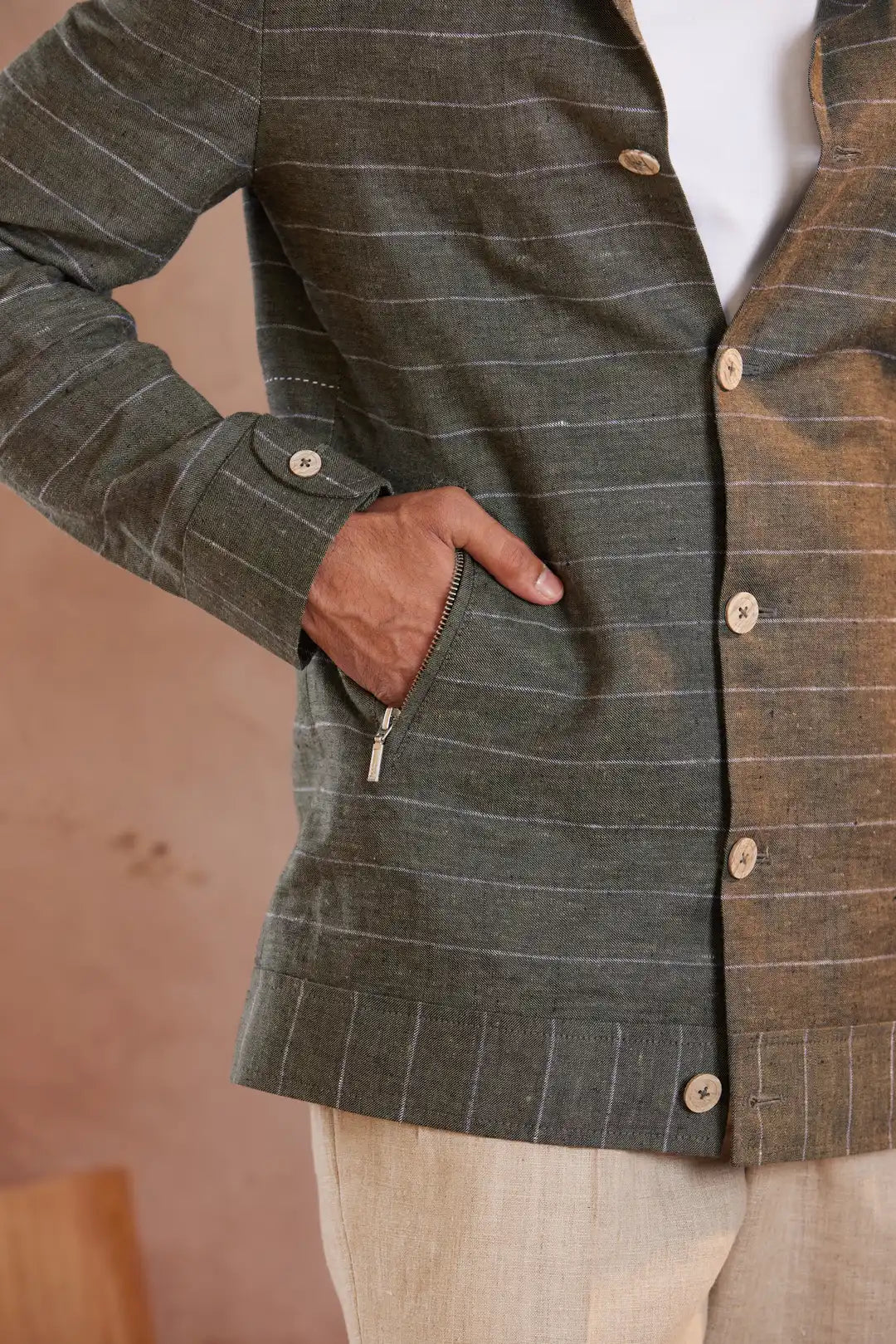 Sage green striped summer Linen Jacket