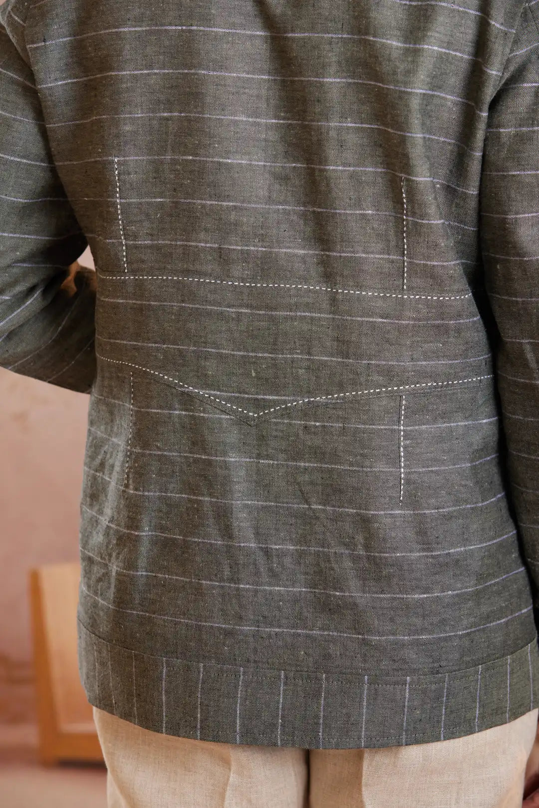 Sage green striped summer Linen Jacket