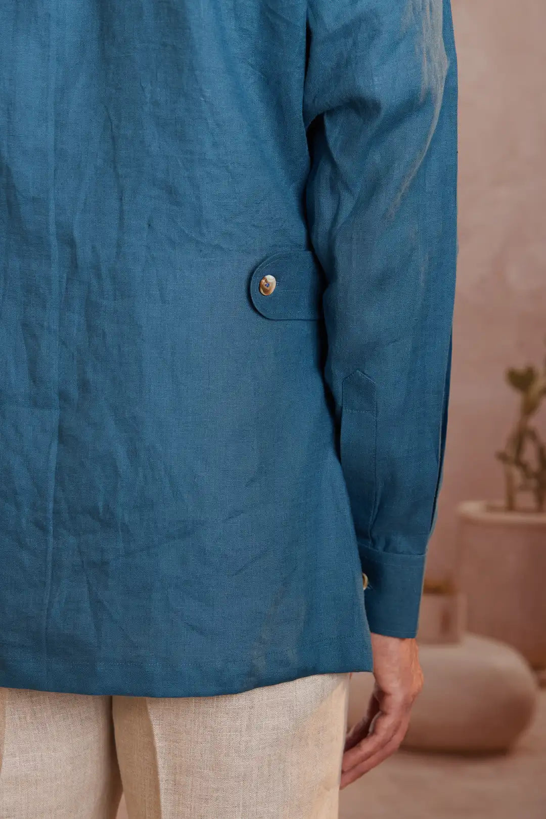 Classic Teal Linen Safari Shirt