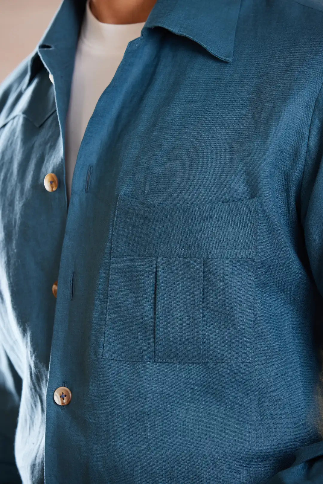 Classic Teal Linen Safari Shirt