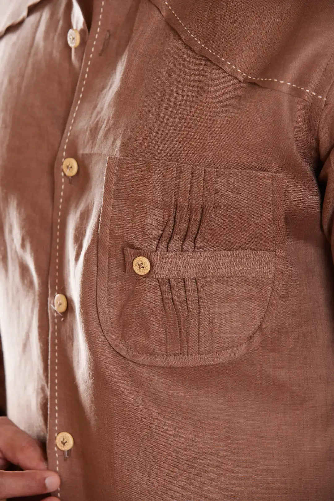 Classic Brown Linen Shirt with pocket detailing
