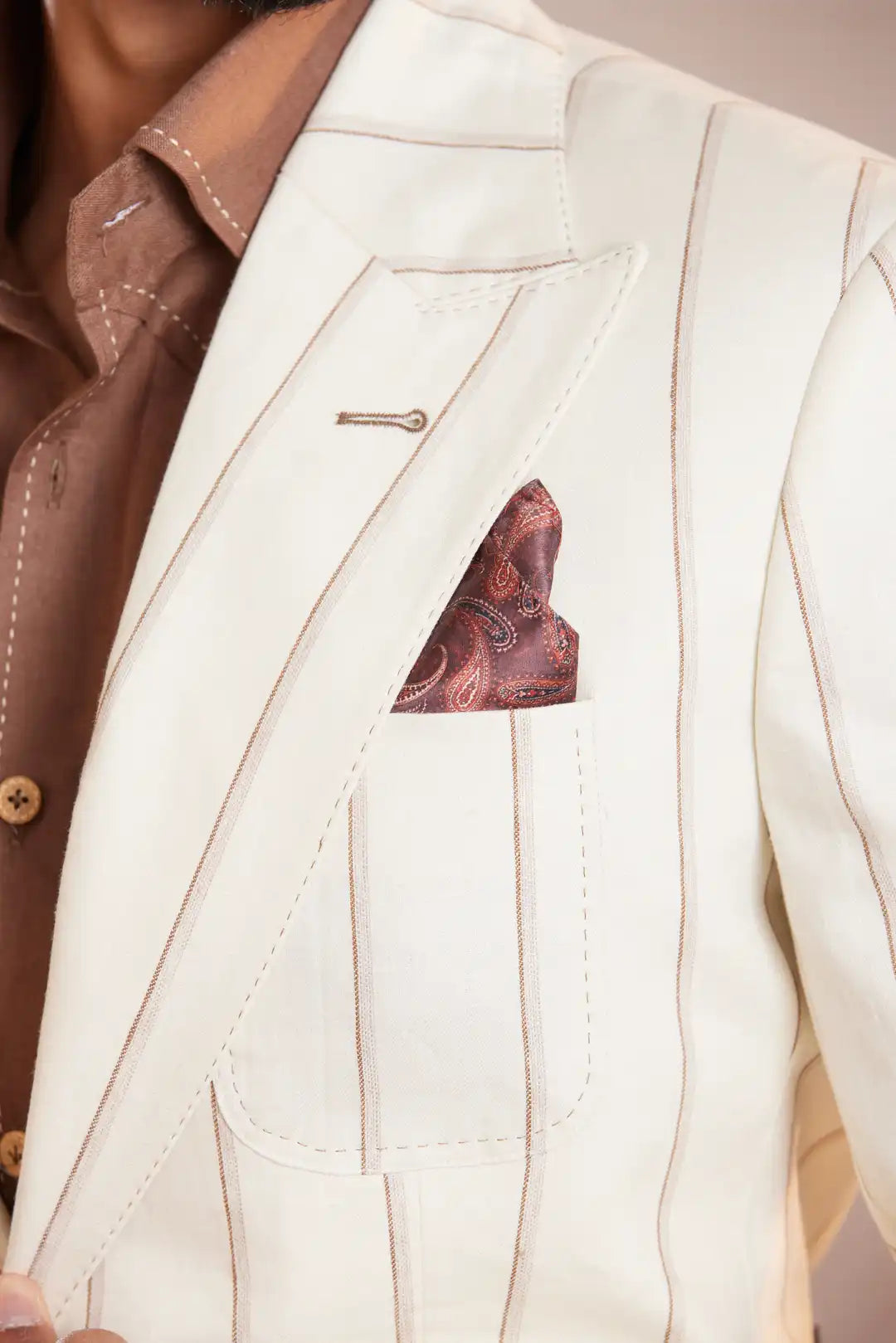 Ivory peak lapel striped summer Linen Blazer