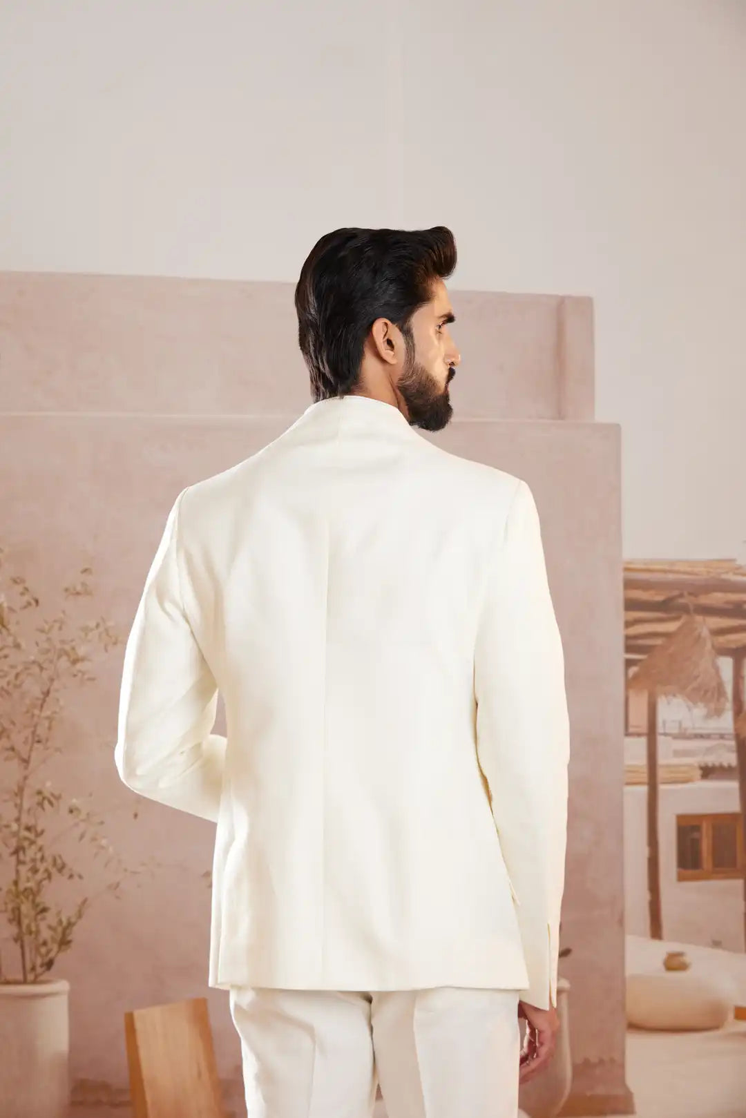 Ivory Asymmetric Linen Bandgala with statement buttons