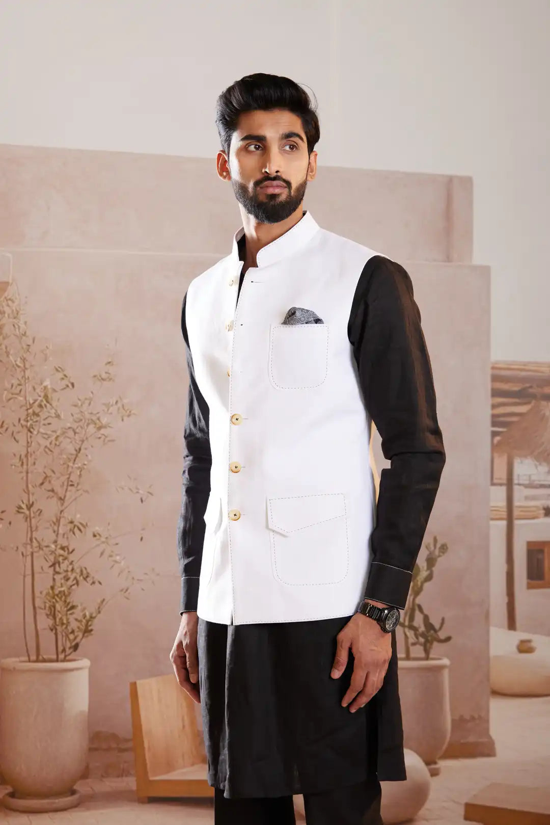 Tailored Summer Stark White Linen Sadri