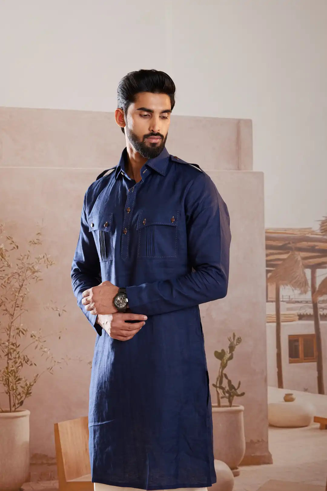 The Royal Navy Pathani Linen Kurta