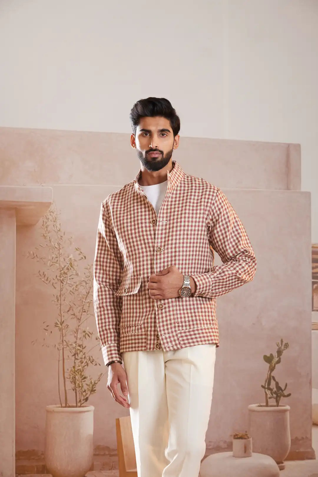 Checkered Summer Linen Jacket