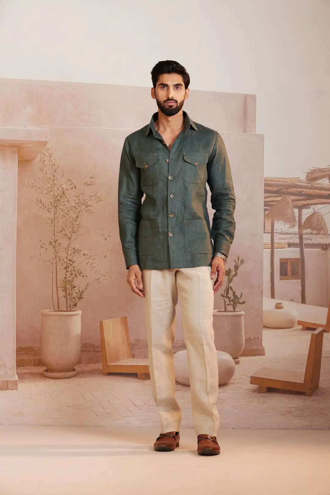 Olive green Utility Safari shirt