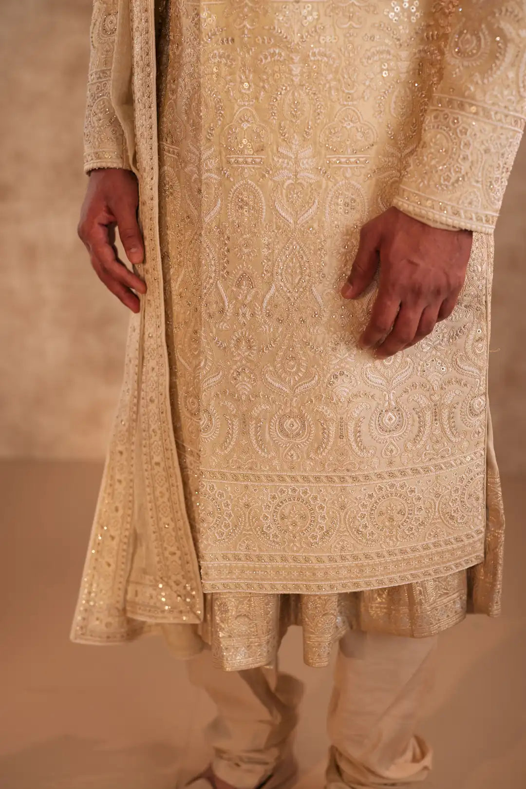 Gold Sherwani with floral work