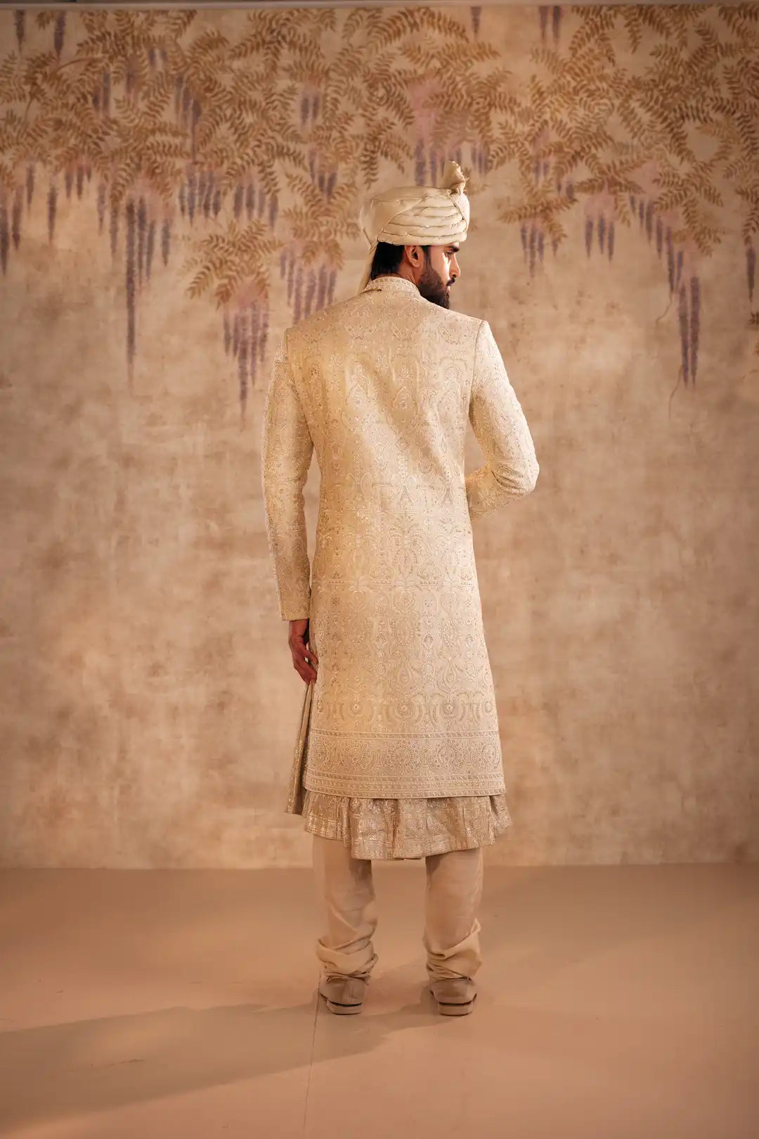 Gold Sherwani with floral work