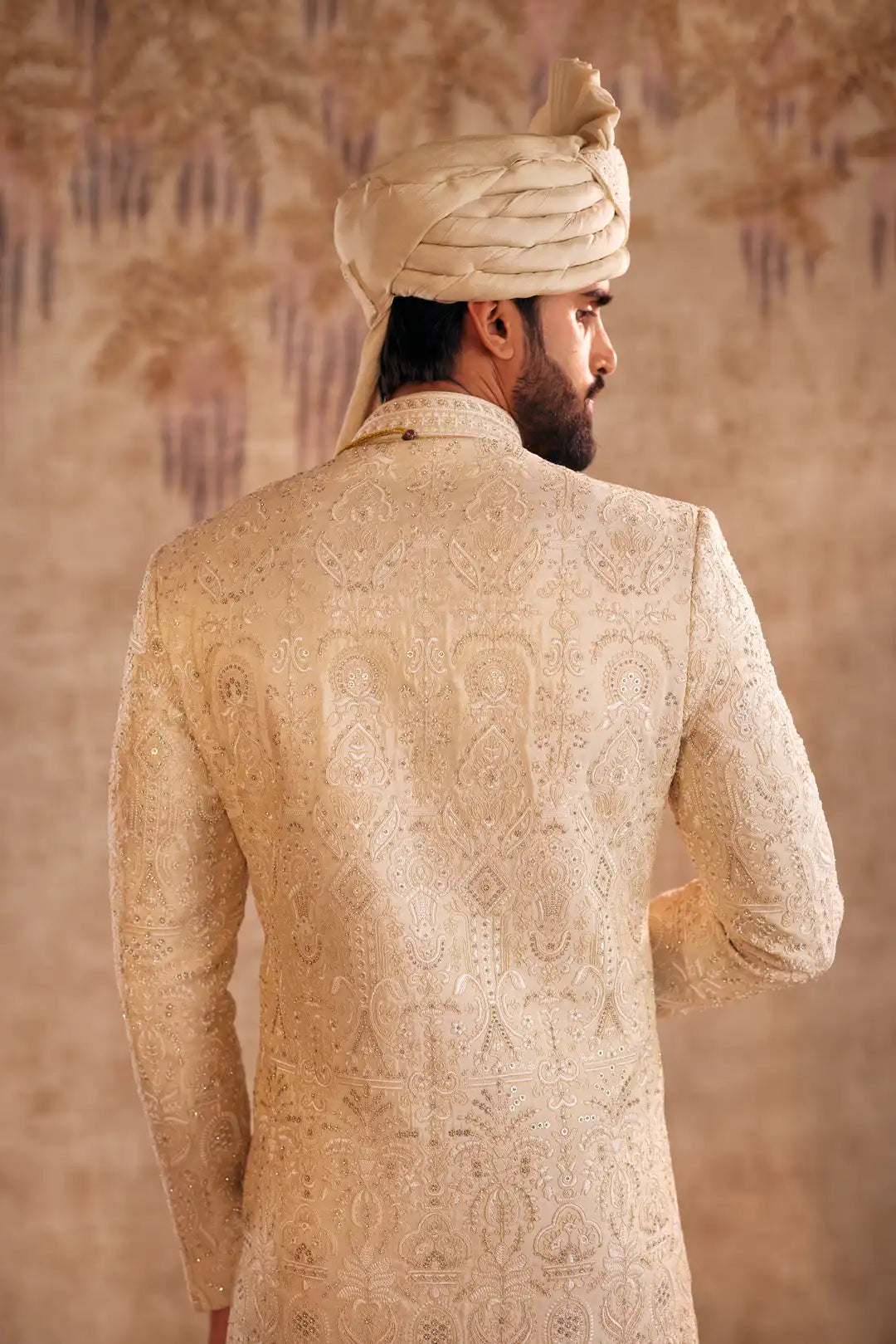 Gold Sherwani with floral work
