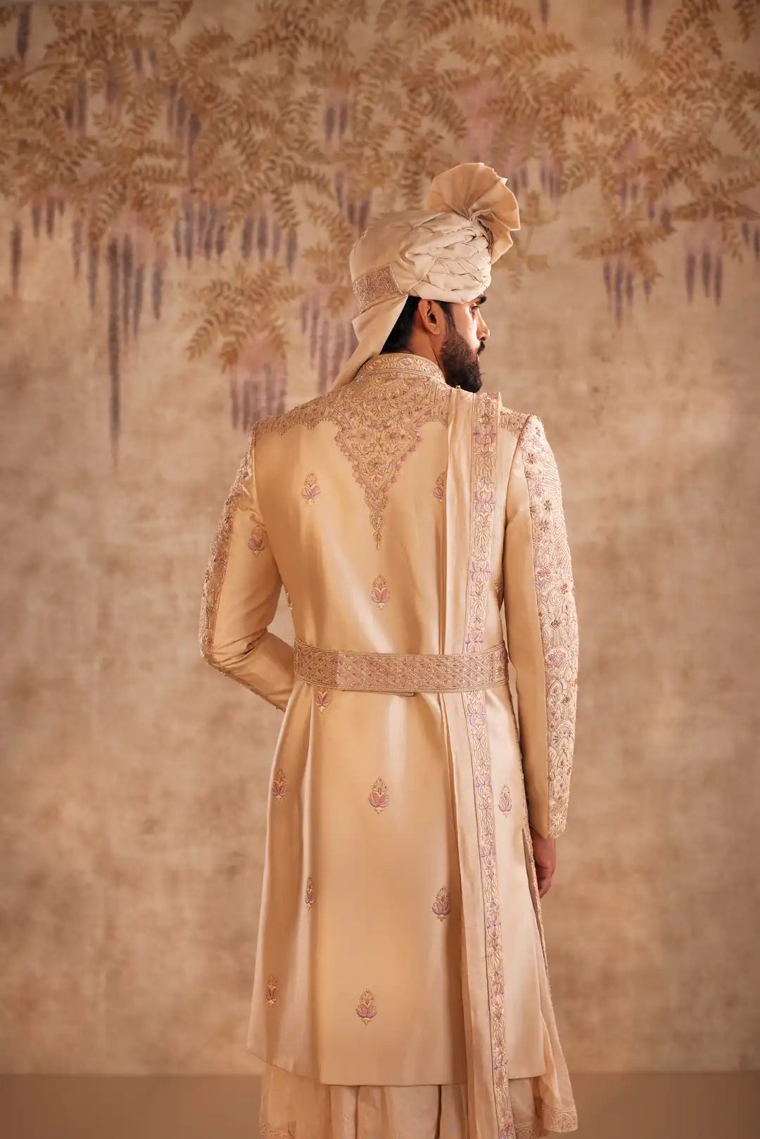 Gold Sherwani with multicolor thread work