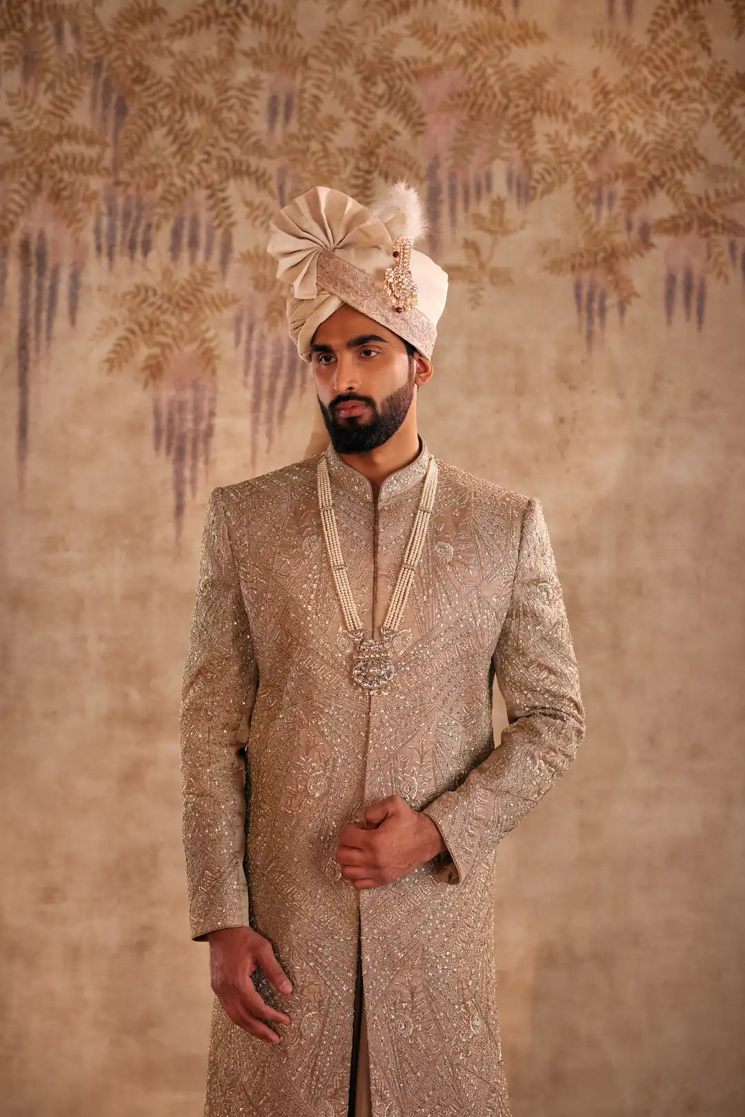 Gold silk zardozi work Sherwani