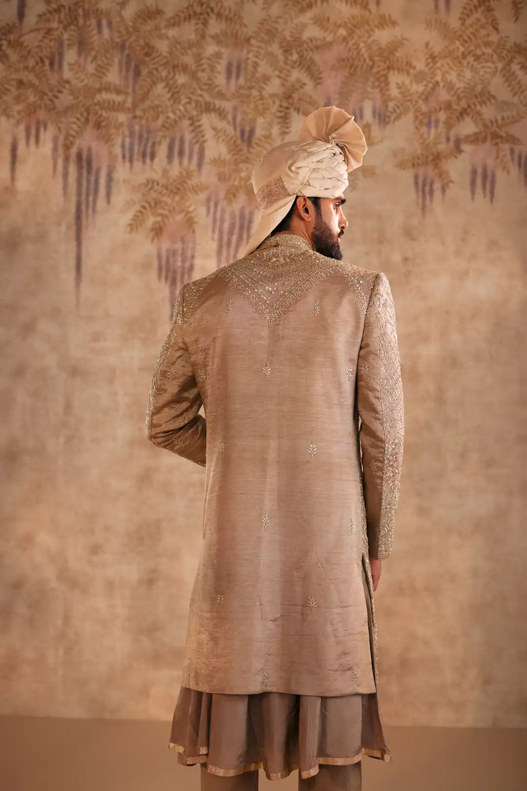 Gold silk zardozi work Sherwani