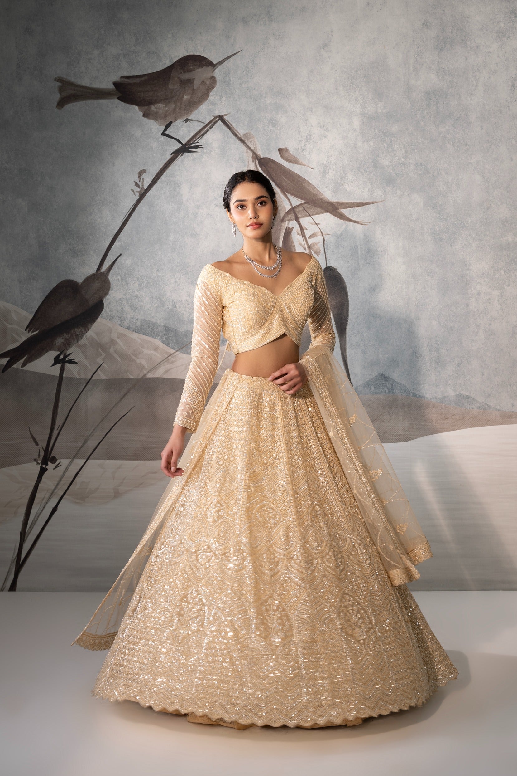 GOLD SEQUENCE EMBELLISHED LEHENGA