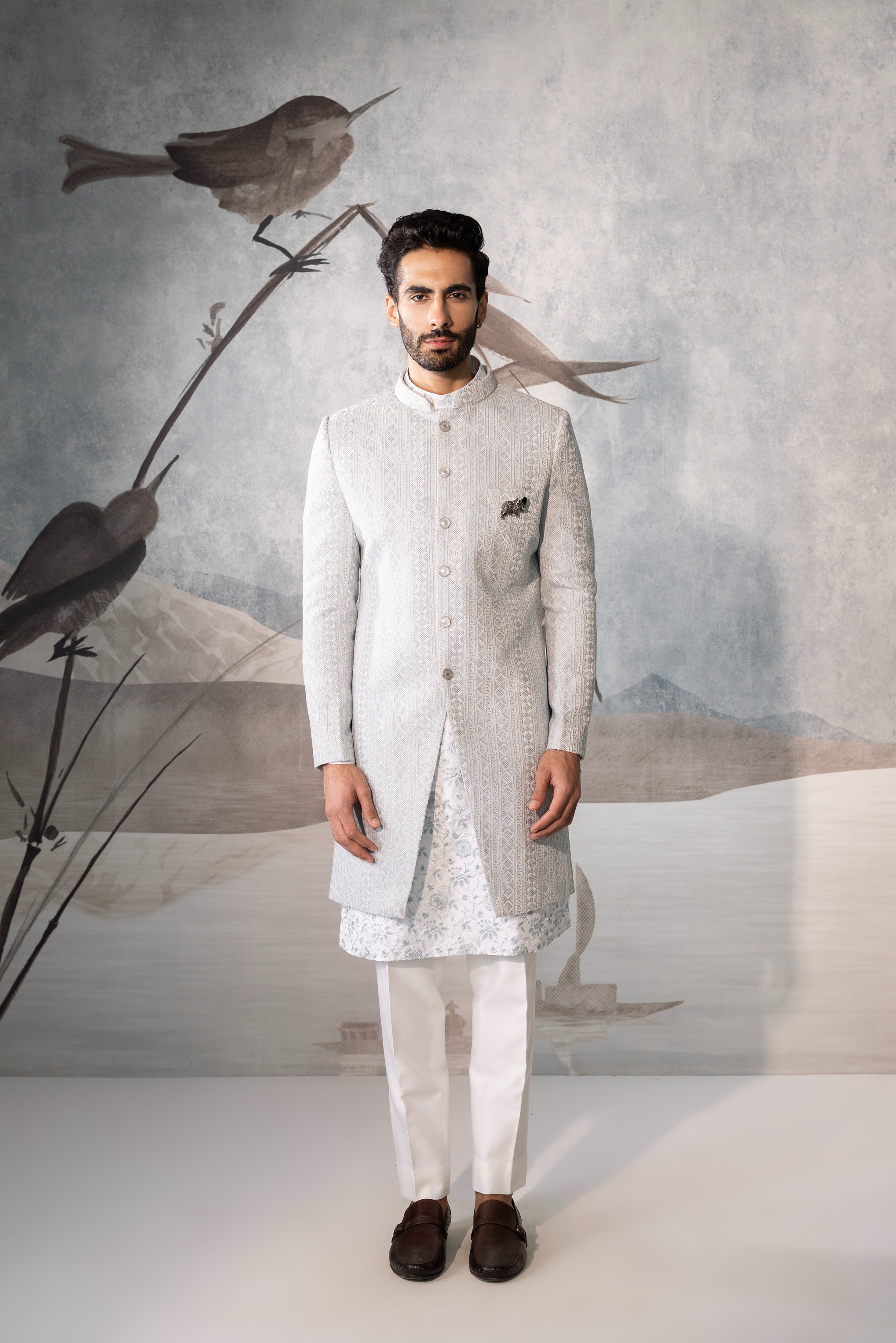 Men’s Mint blue Indo Western Sherwani for Groom