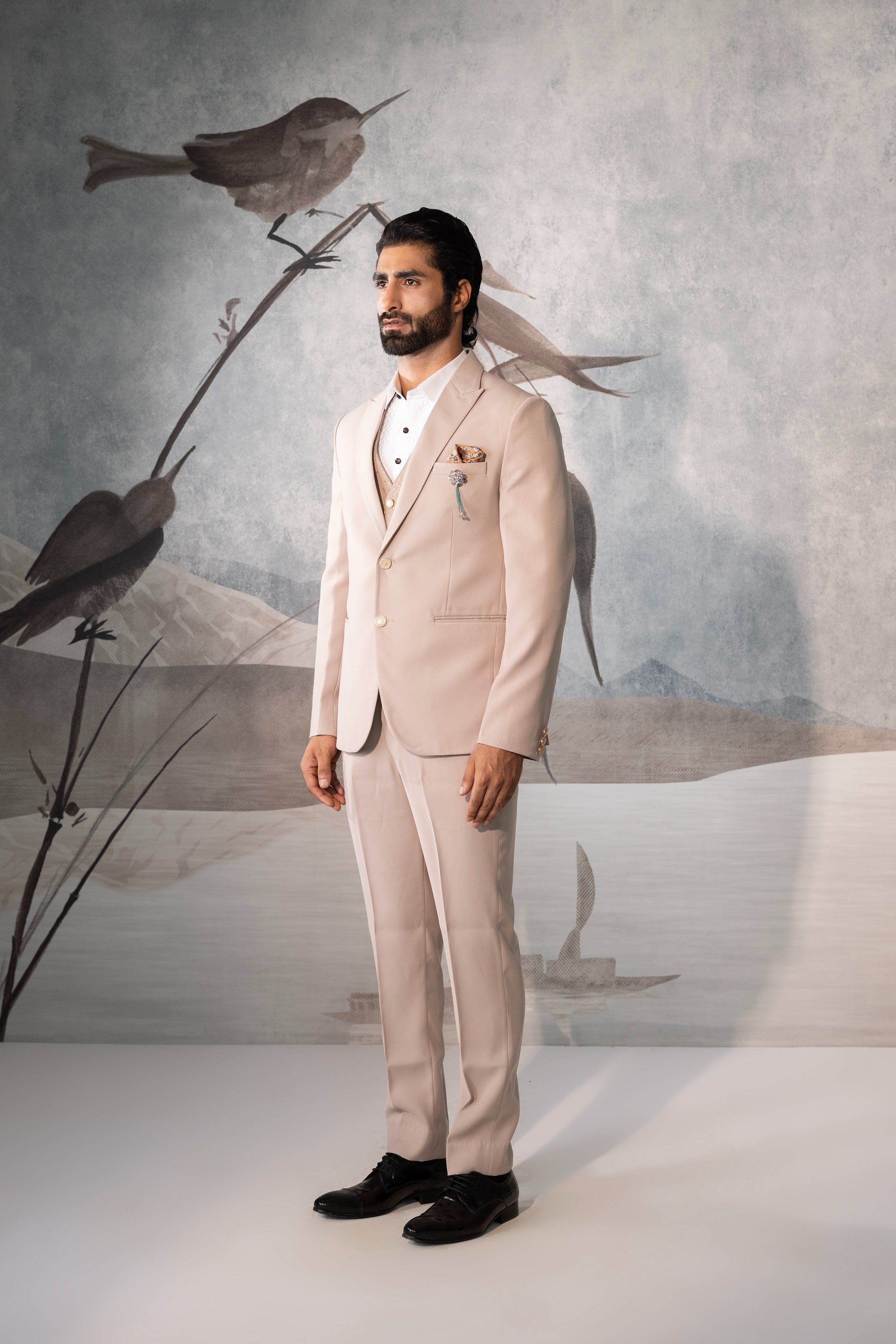 Men's Beige Wedding Tuxedo Suit with Blazer