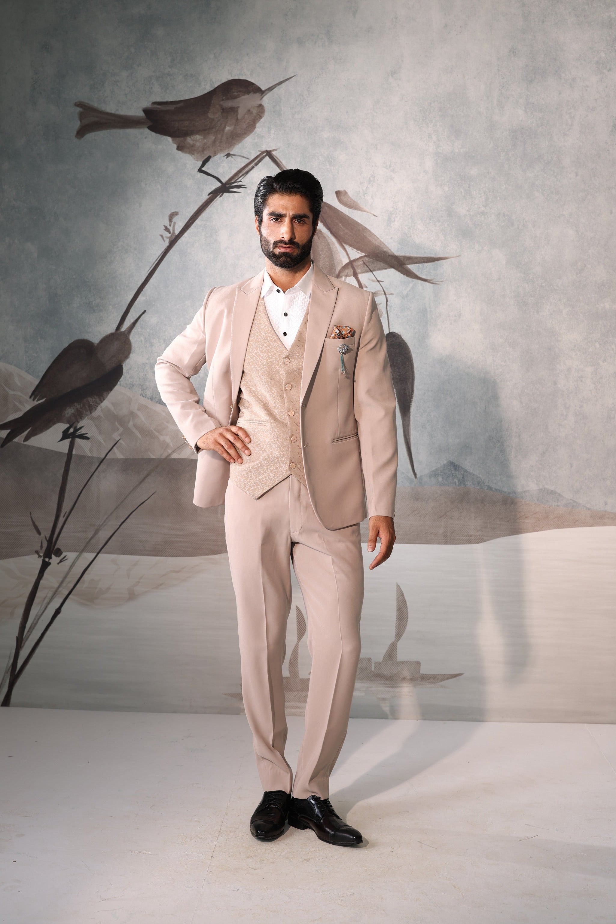 Men's Beige Wedding Tuxedo Suit with Blazer