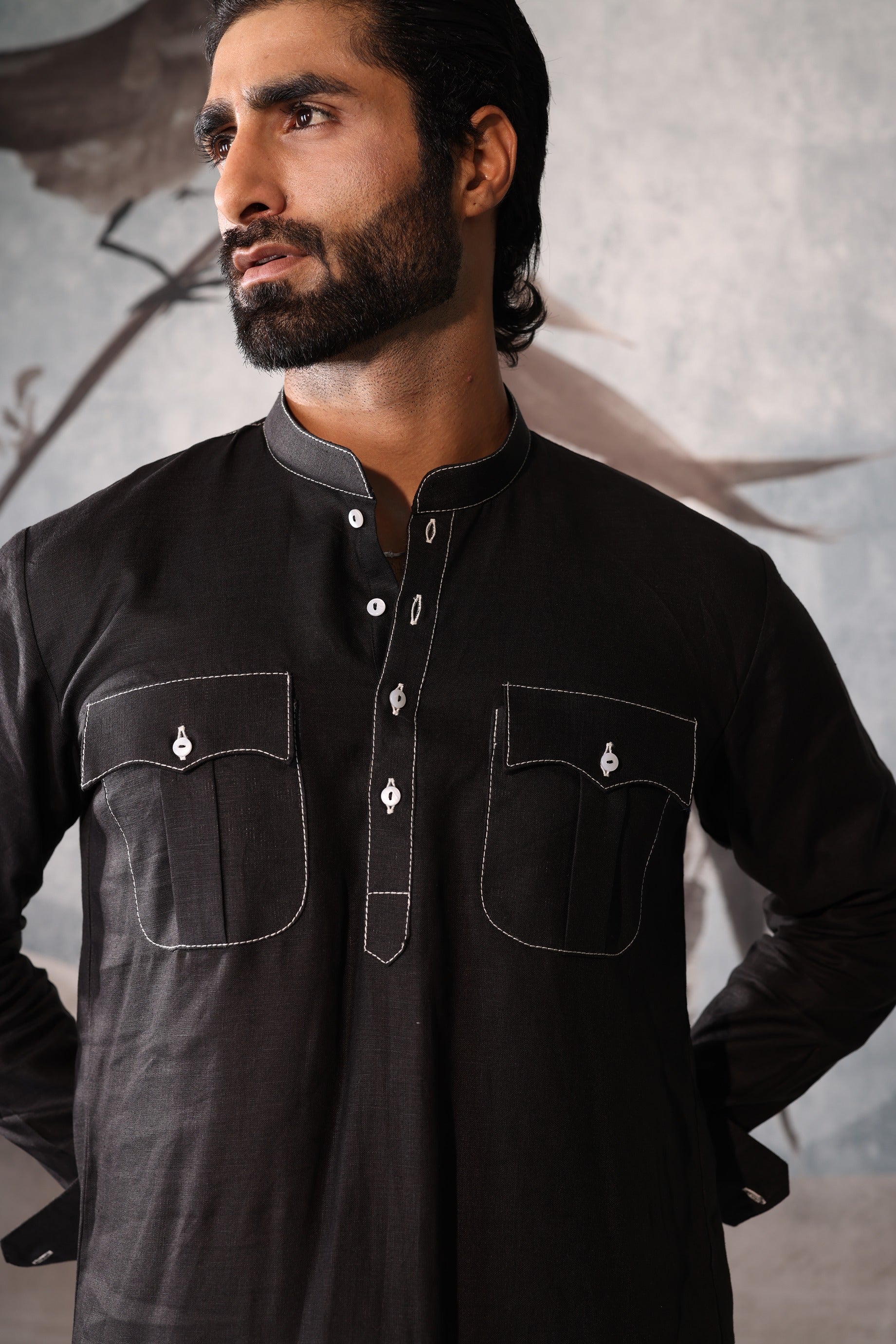 black linen kurta set