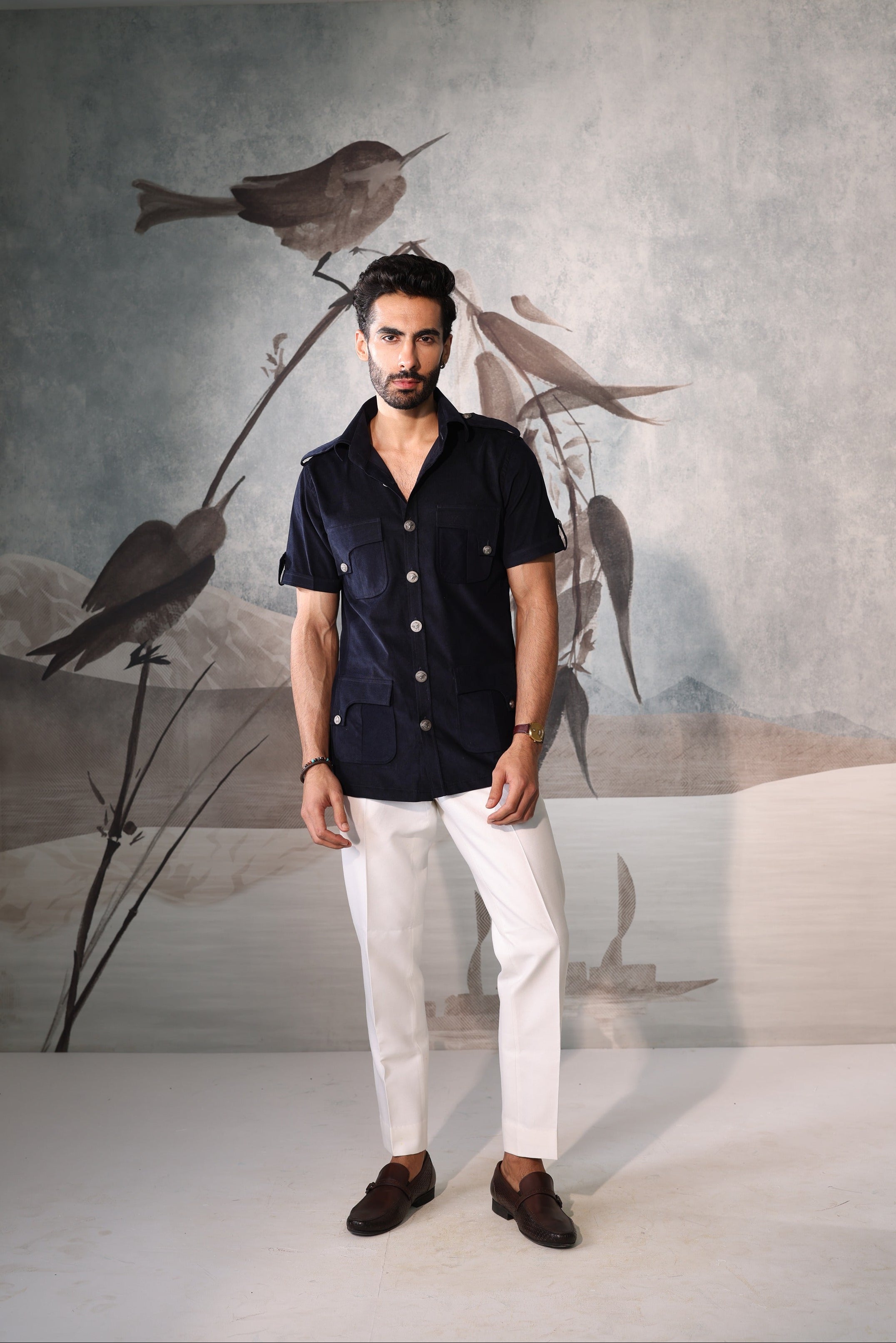 black pinstripe safari shirt