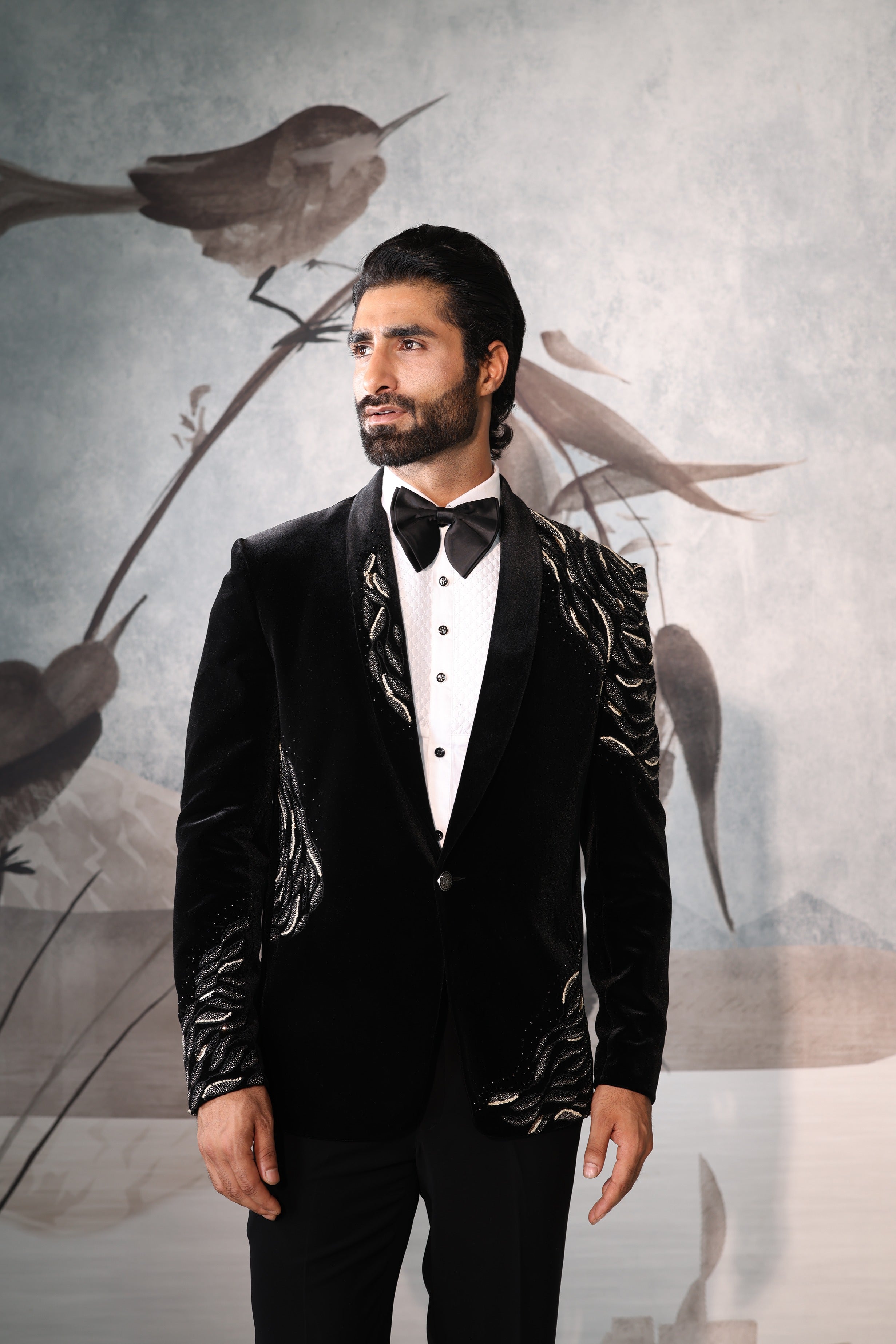 Velvet Shawl collar tuxedo with hand embroidery