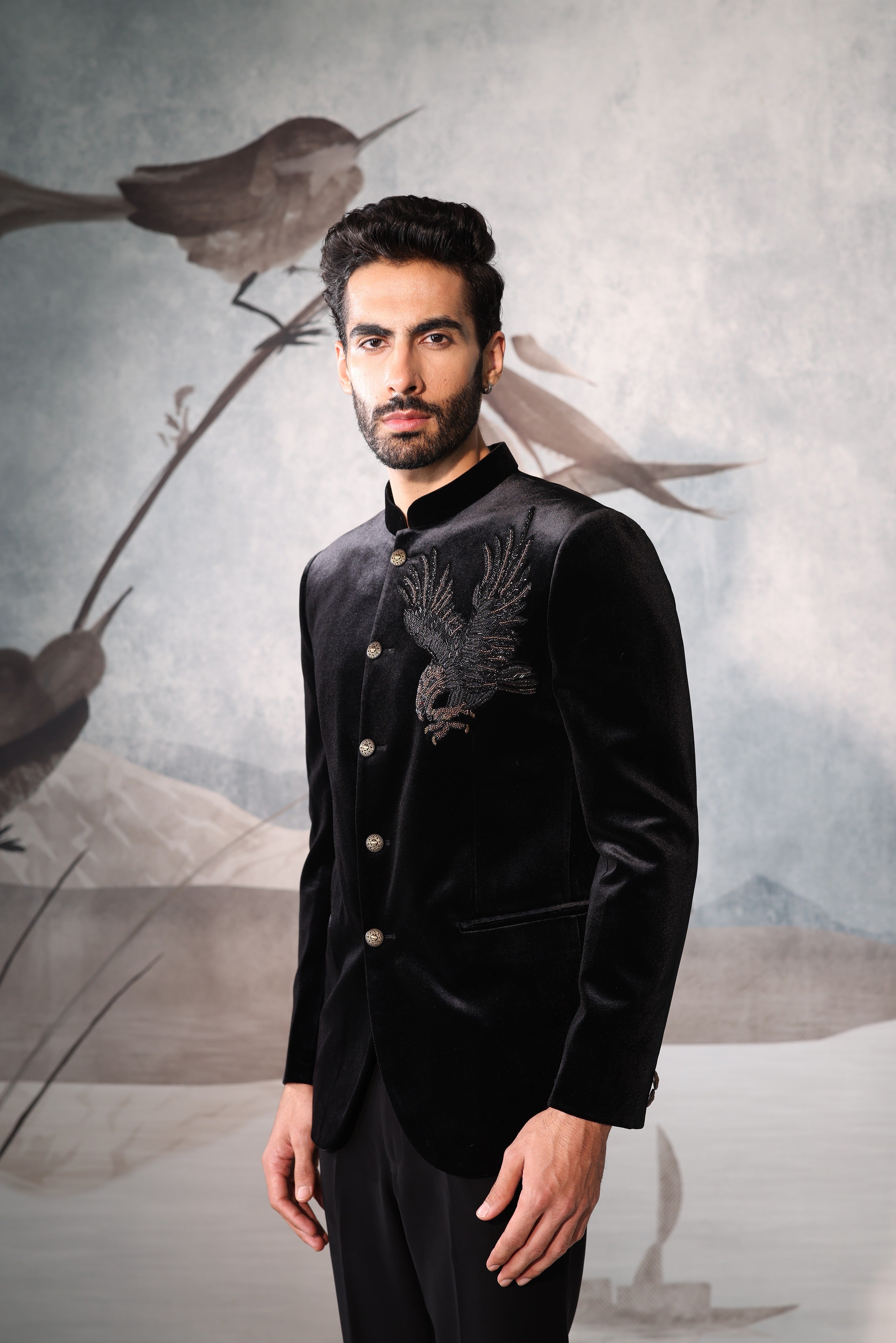 Black Bandhgala with bird design