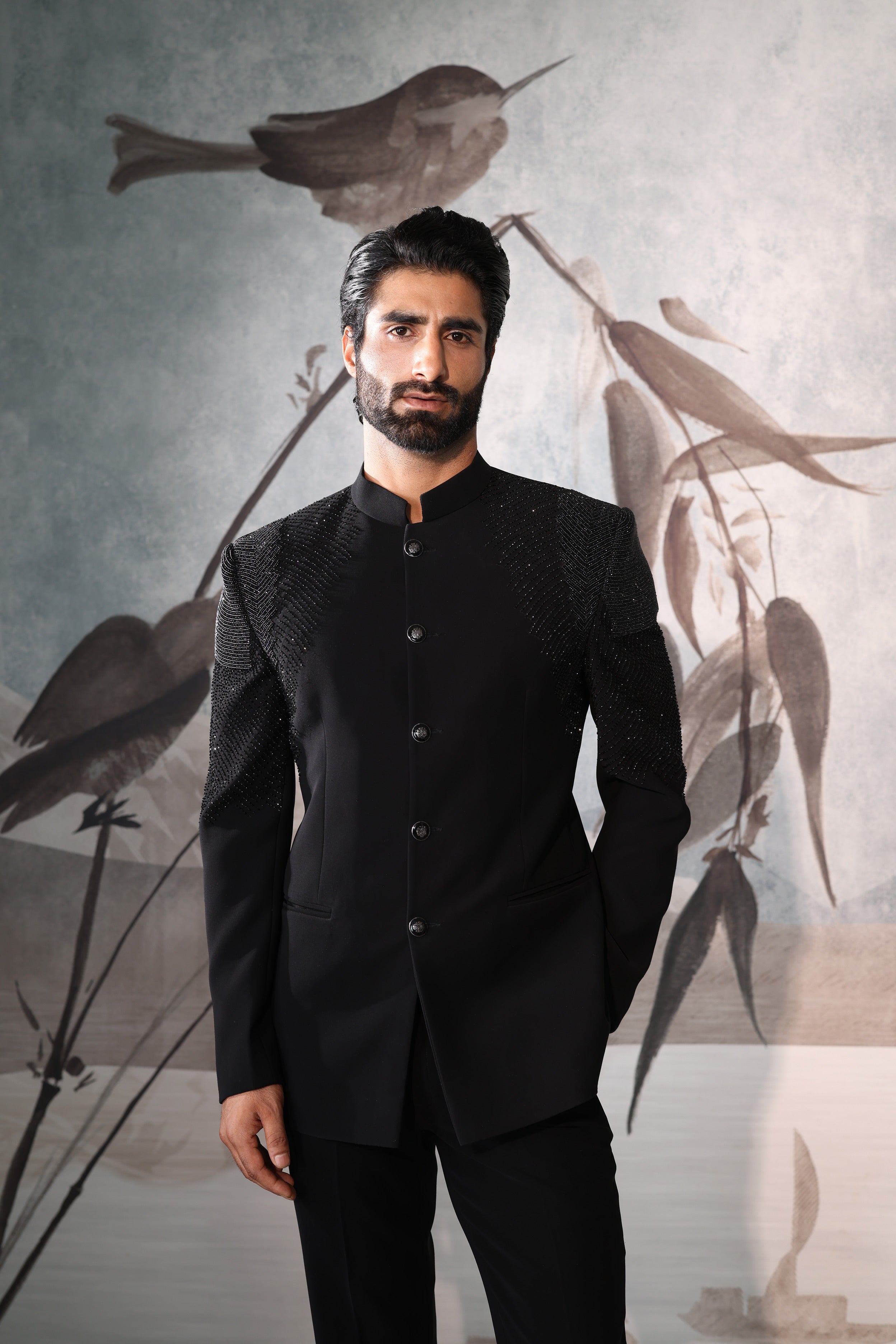 Black Bandgala with shoulder design