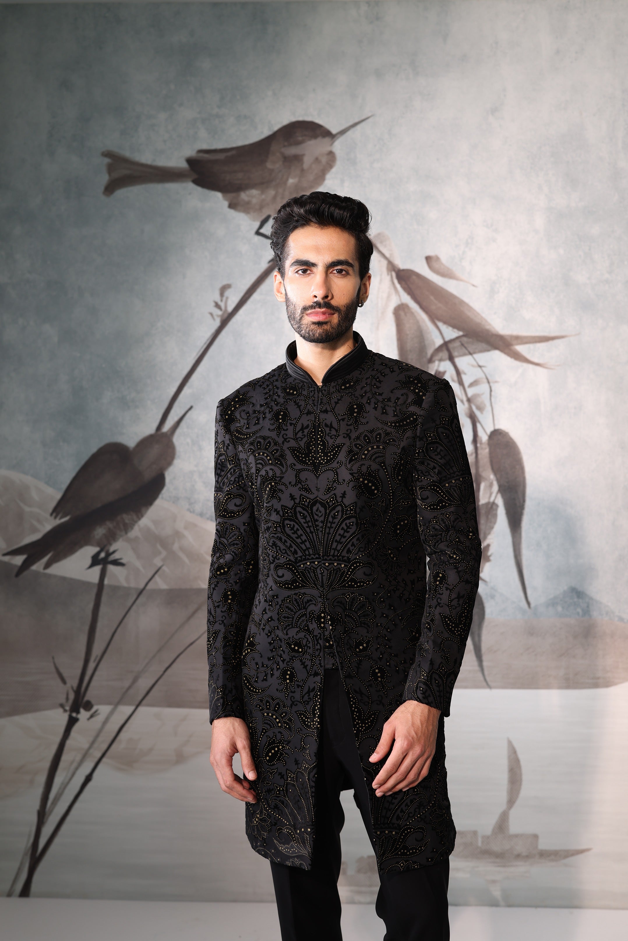 Black indowestern with full embroidery work