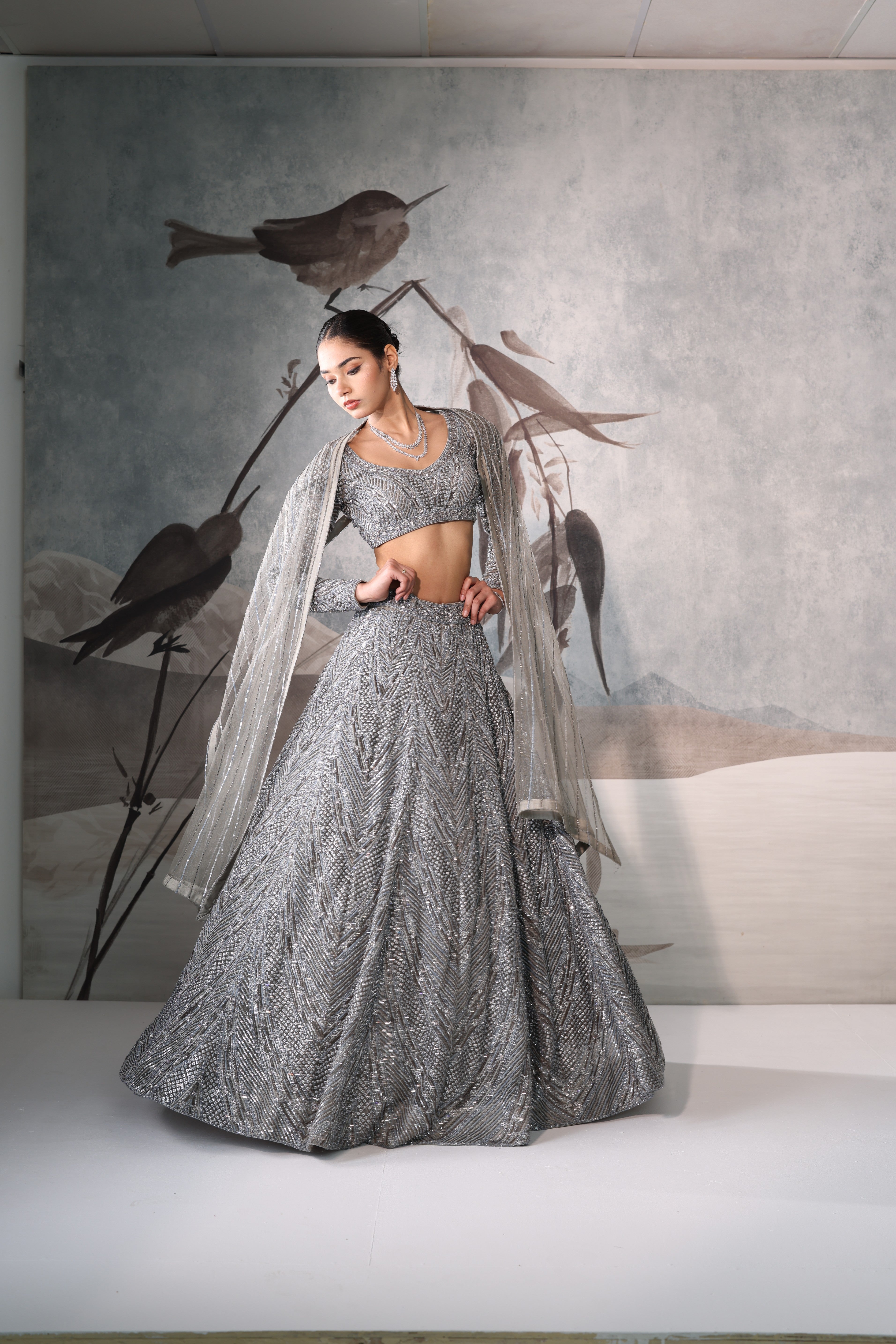 Luxury Grey Designer Bridal Lehenga – Premium Reception & Wedding Couture