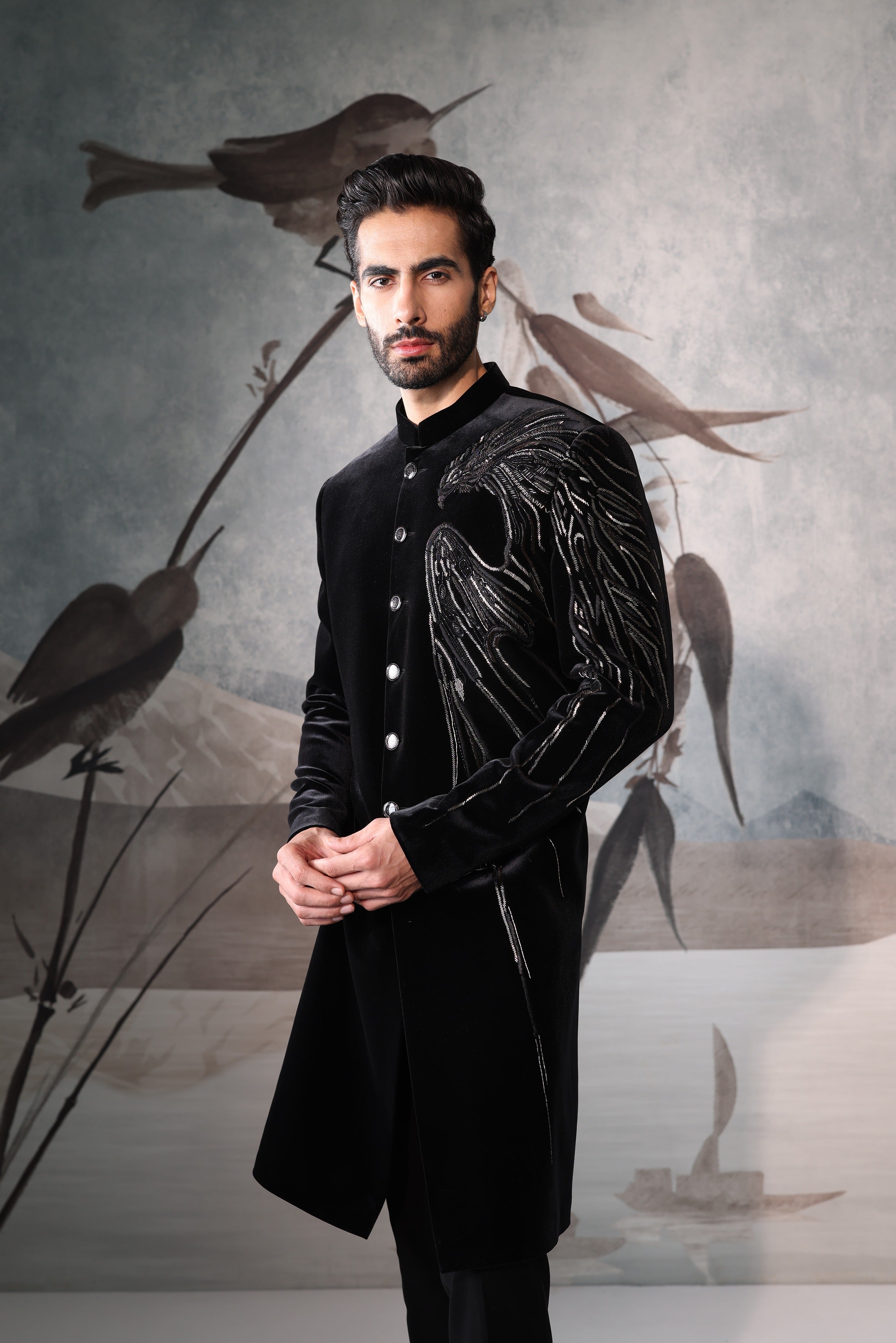 Indo Black Bandgala with shoulder design