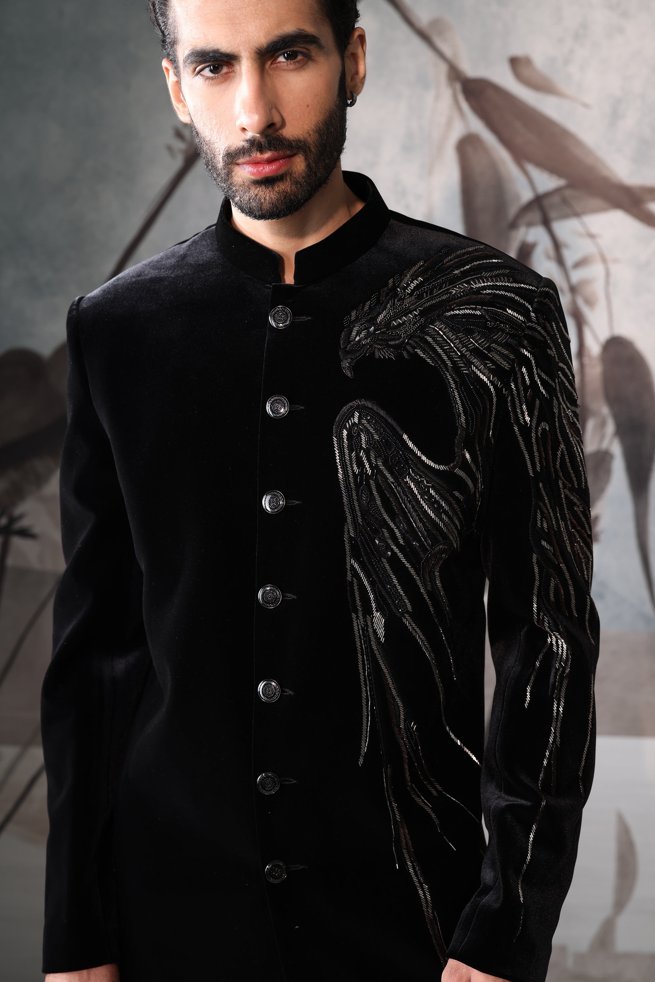 Indo Black Bandgala with shoulder design