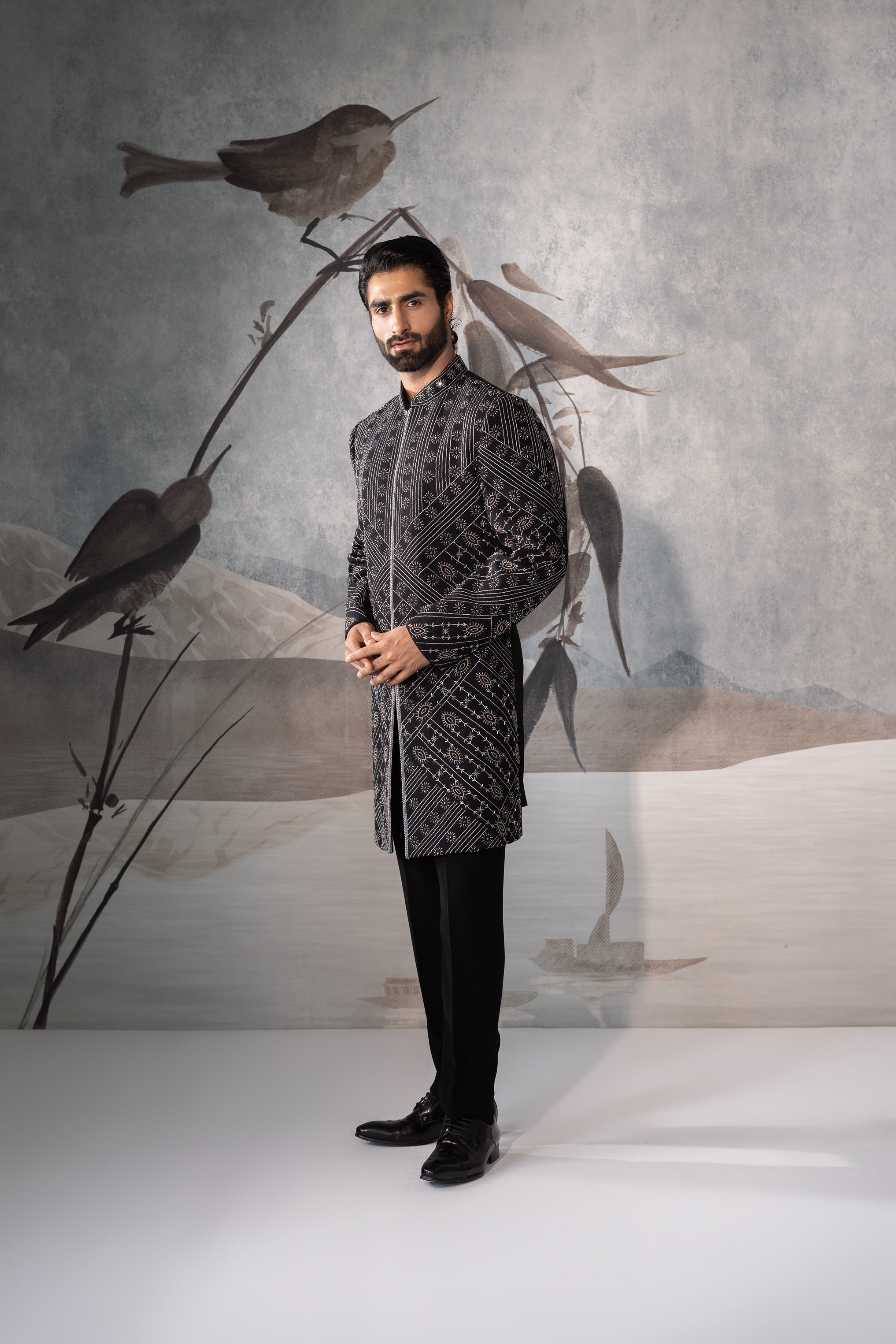 Black Embroidered Indo-Western