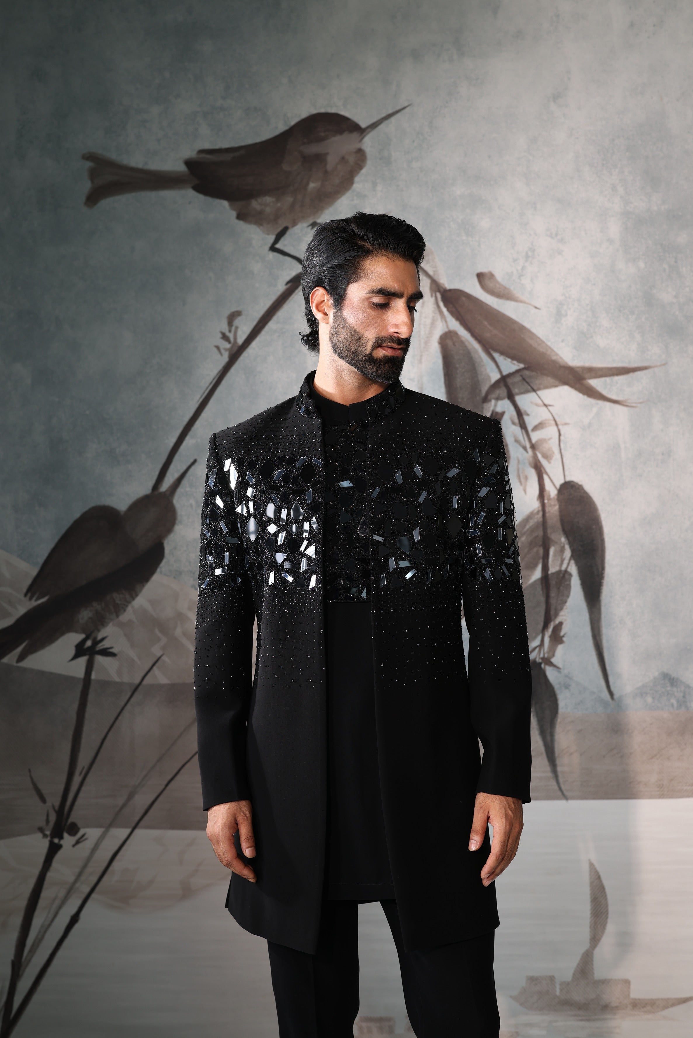 Black OPEN JACKET Indo-Western