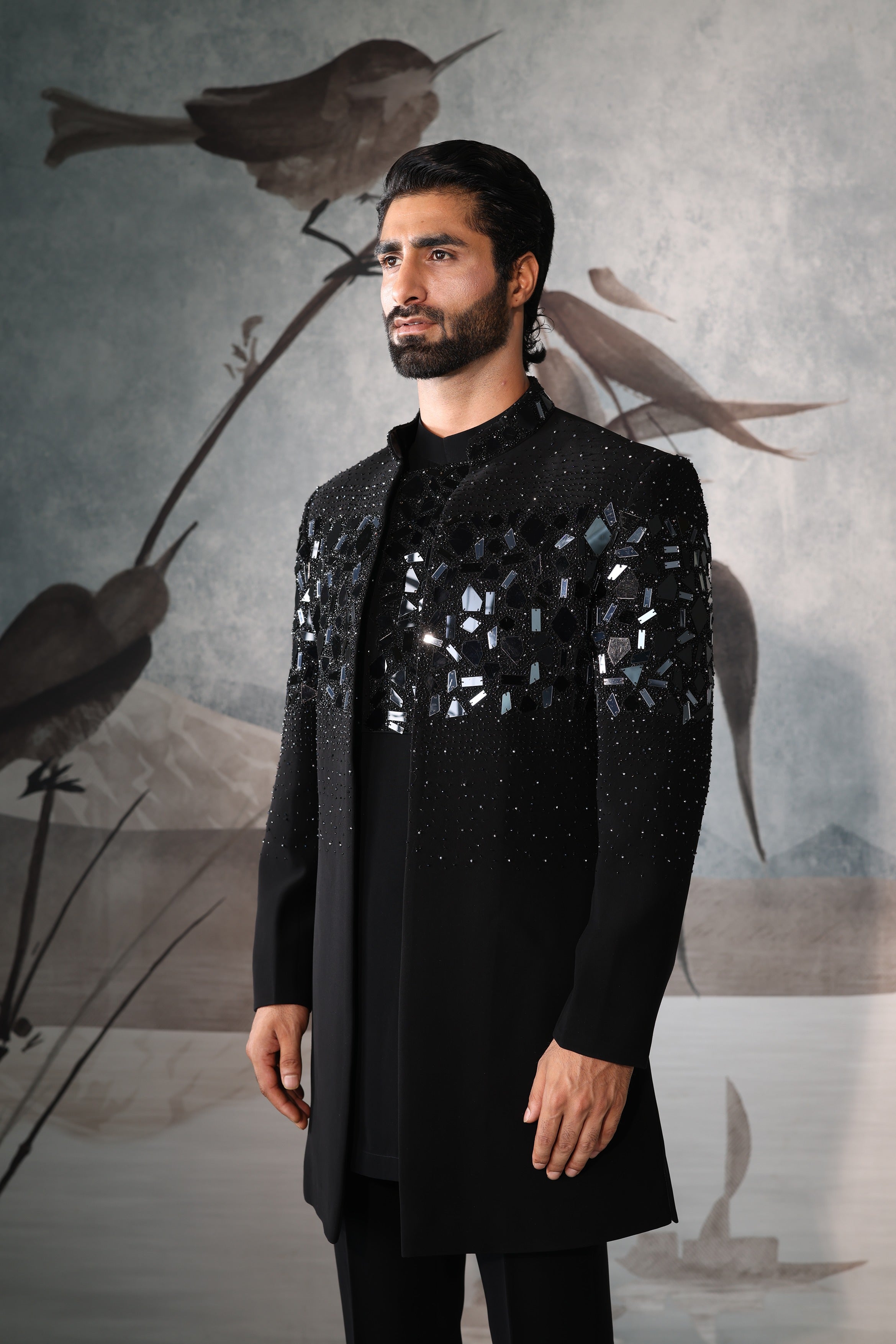 Black OPEN JACKET Indo-Western