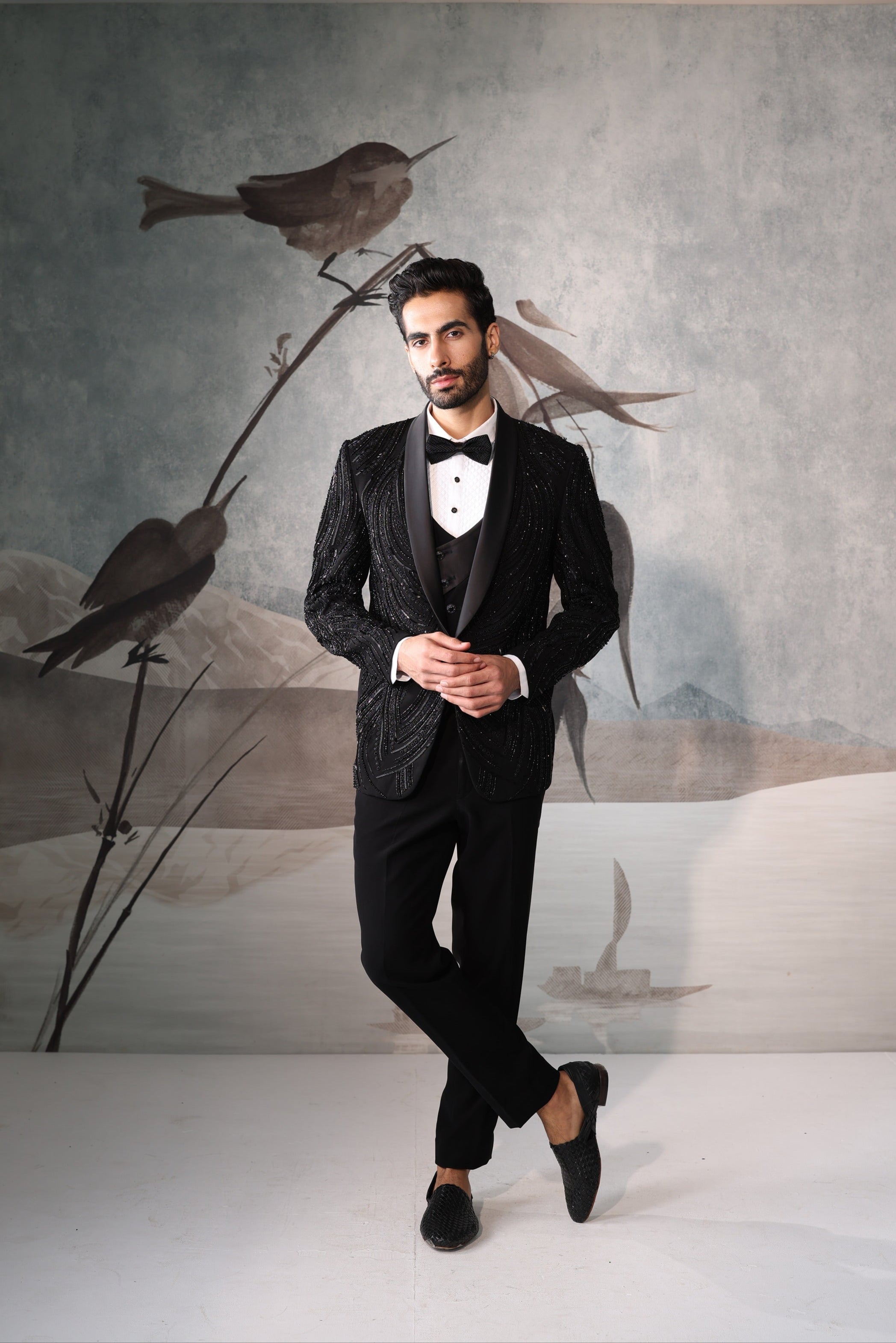 Men's Black Tuxedo Suit with Embellishment