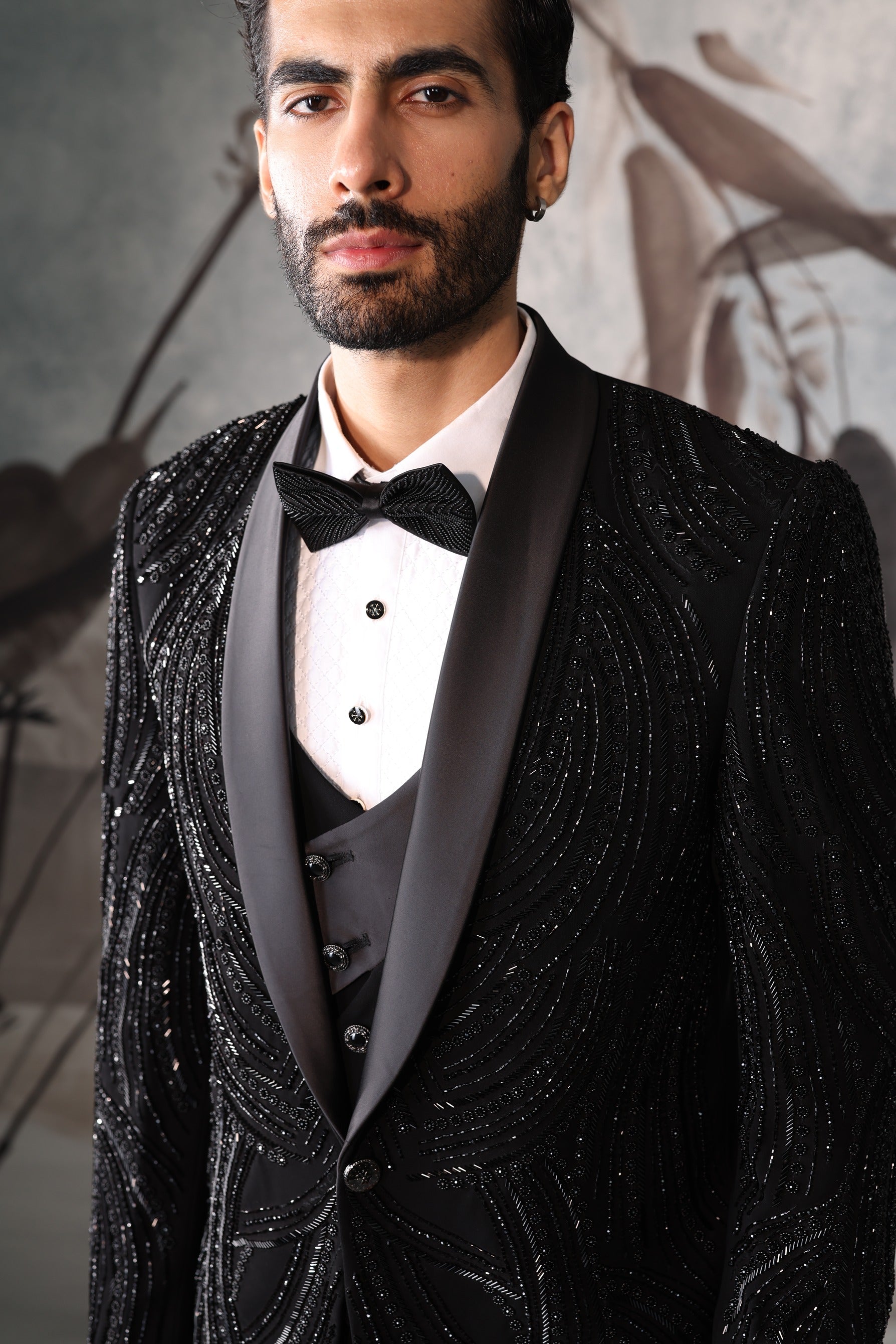 Men's Black Tuxedo Suit with Embellishment