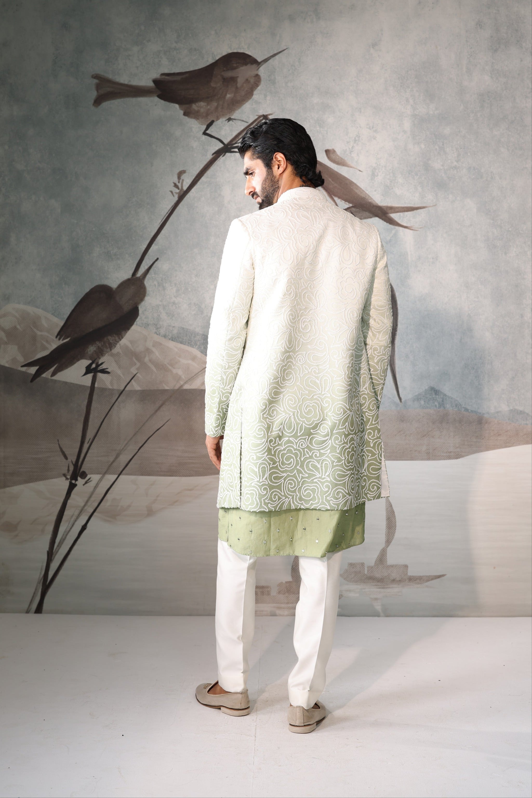 Men's Green Indo Western Kurta Set