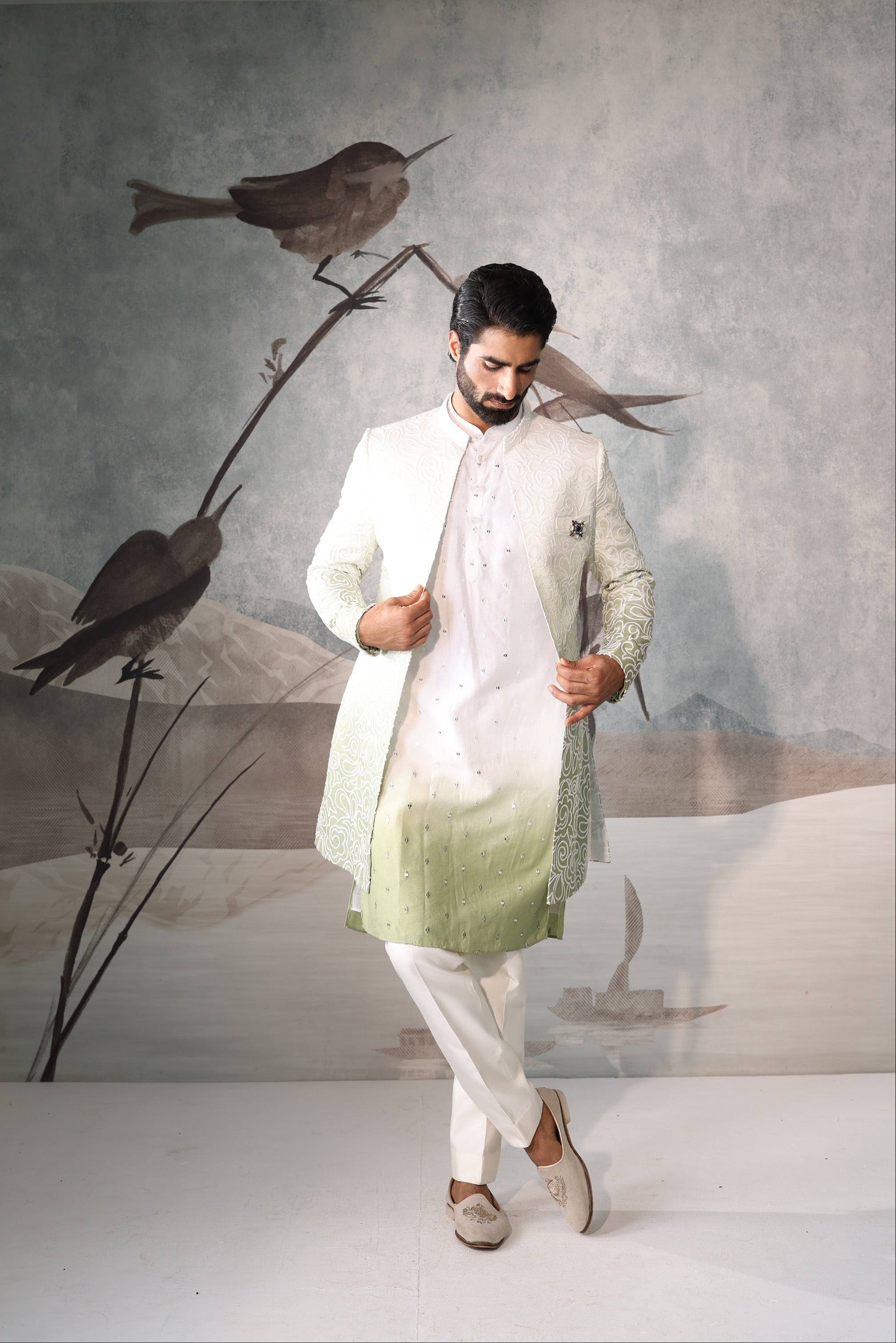 Men's Green Indo Western Kurta Set