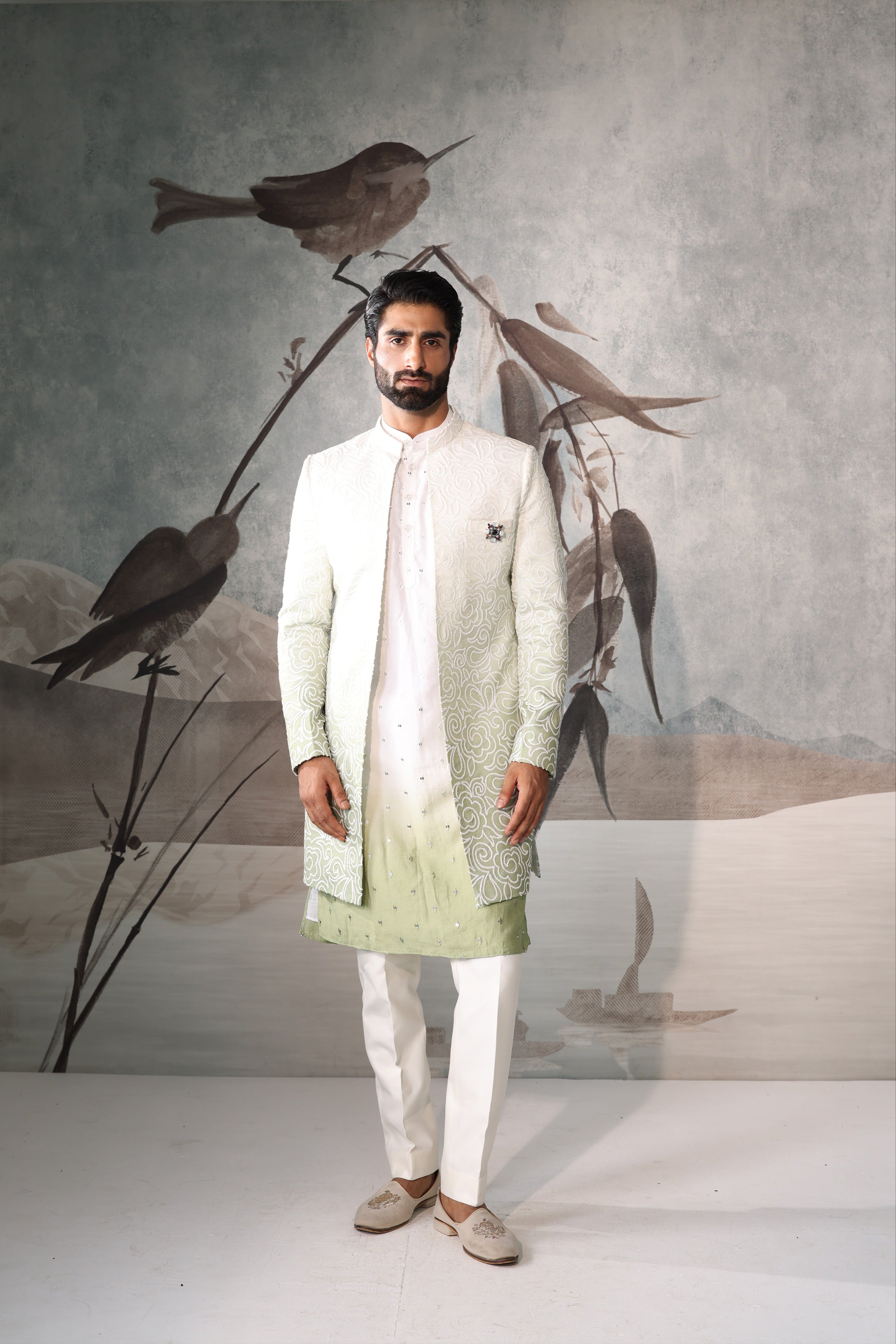 Men's Green Indo Western Kurta Set