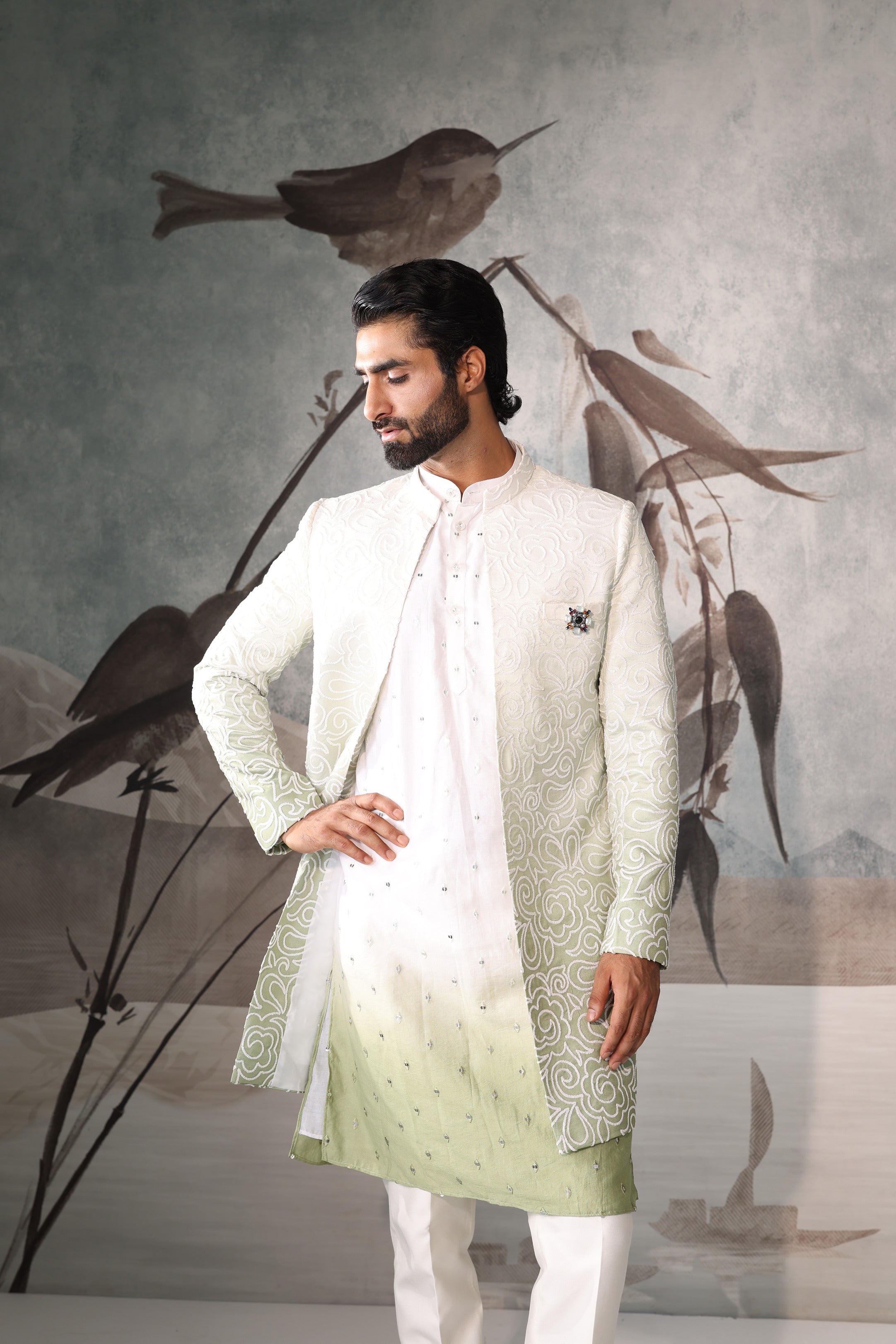 Men's Green Indo Western Kurta Set