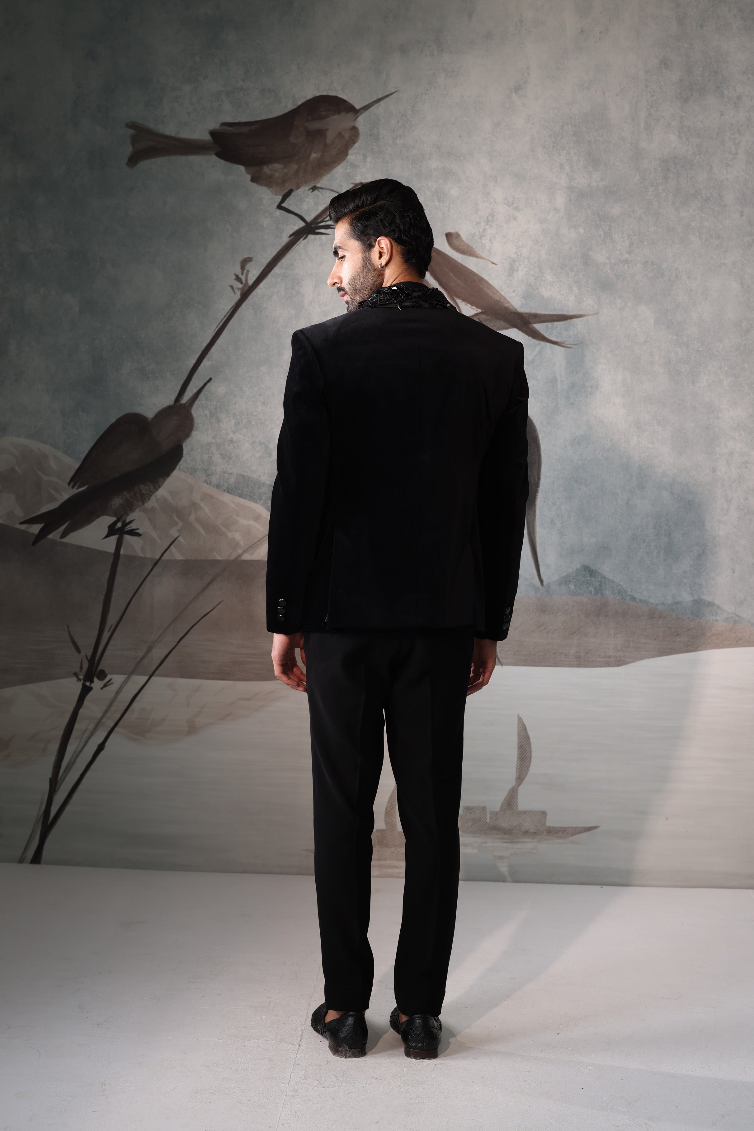 Black tuxedo with collar embroidery work